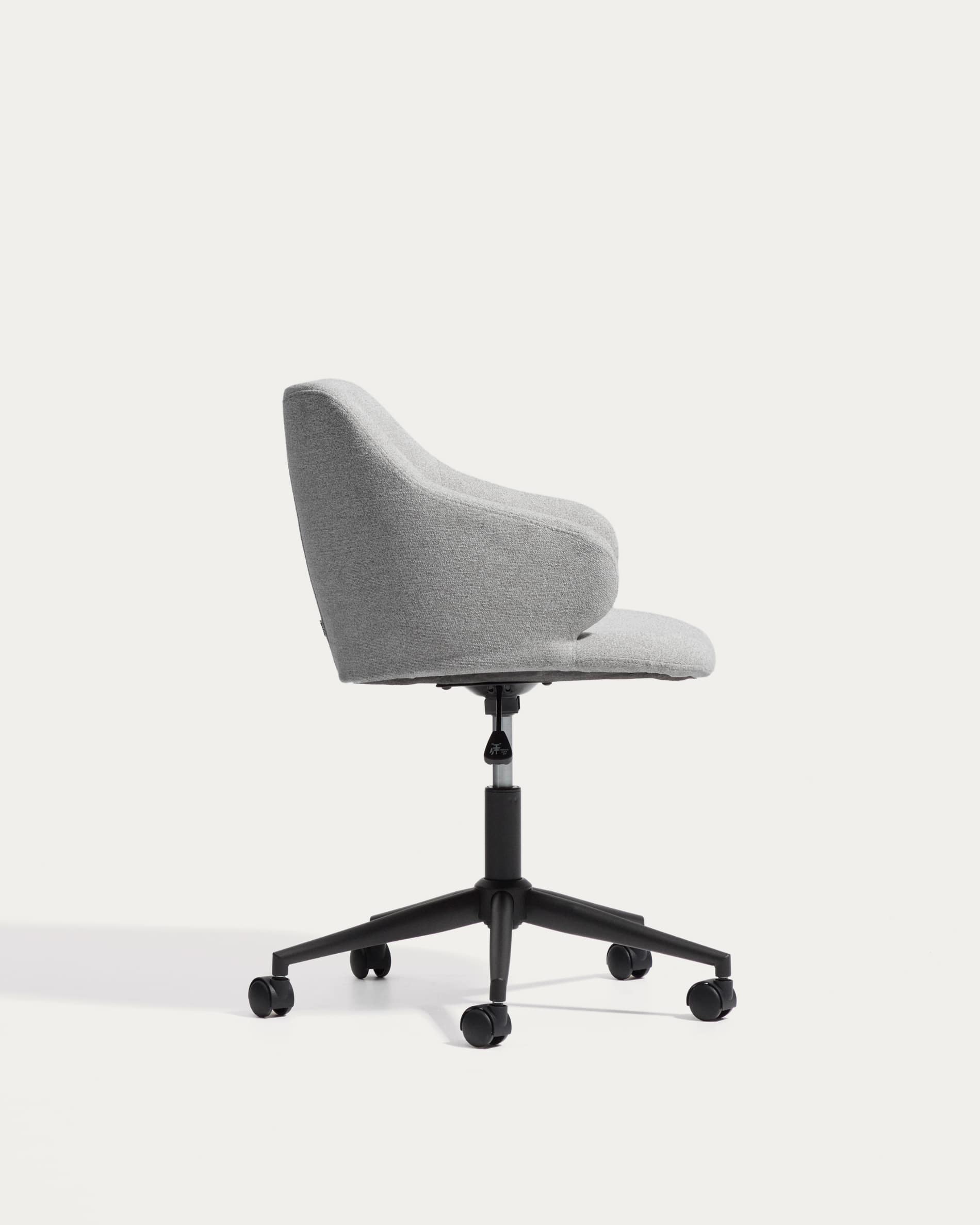 Einara grey chenille desk chair with black steel legs