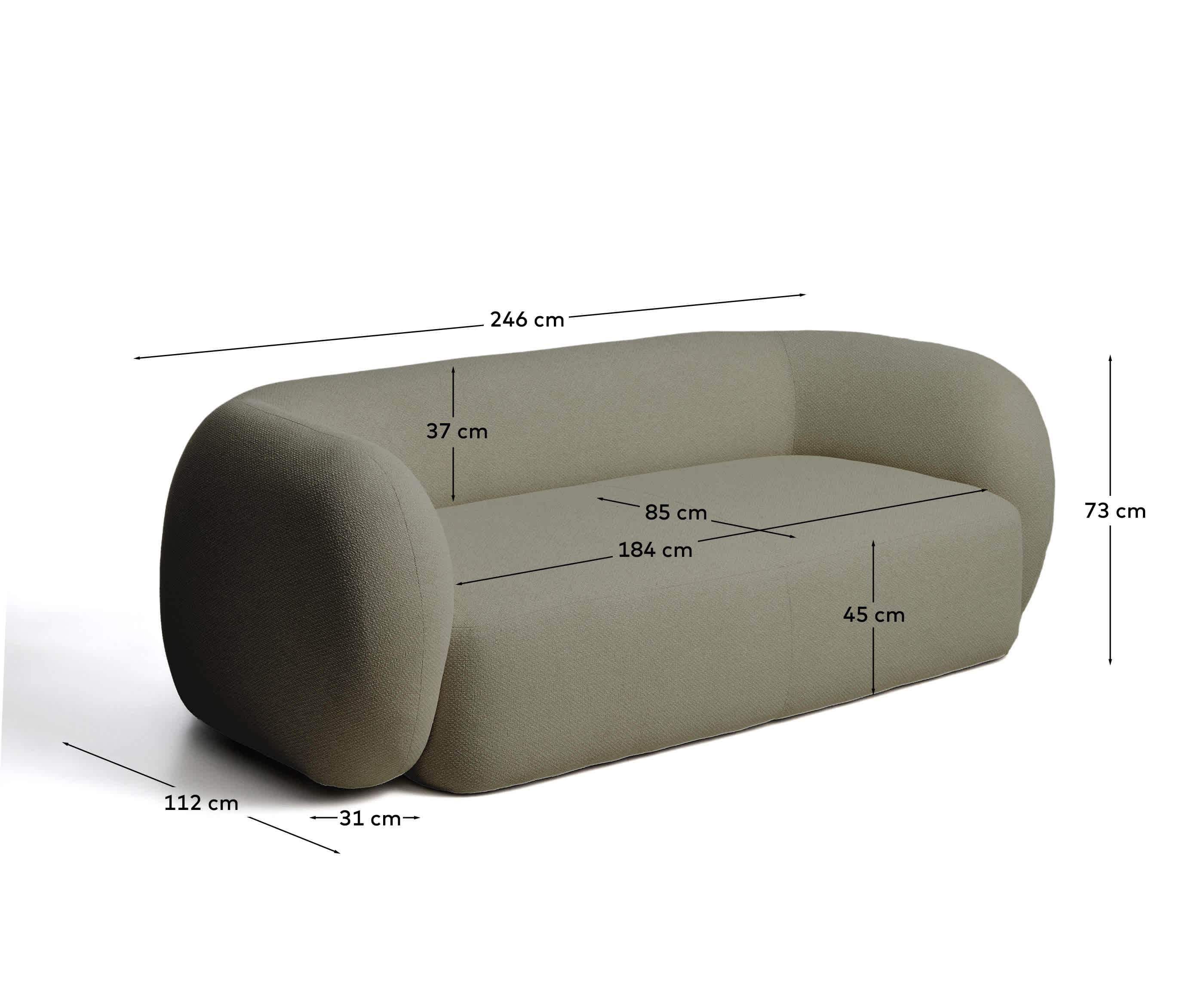 Martina fire-retardant green chenille 3-seater sofa 246 cm FSC Mix Credit
