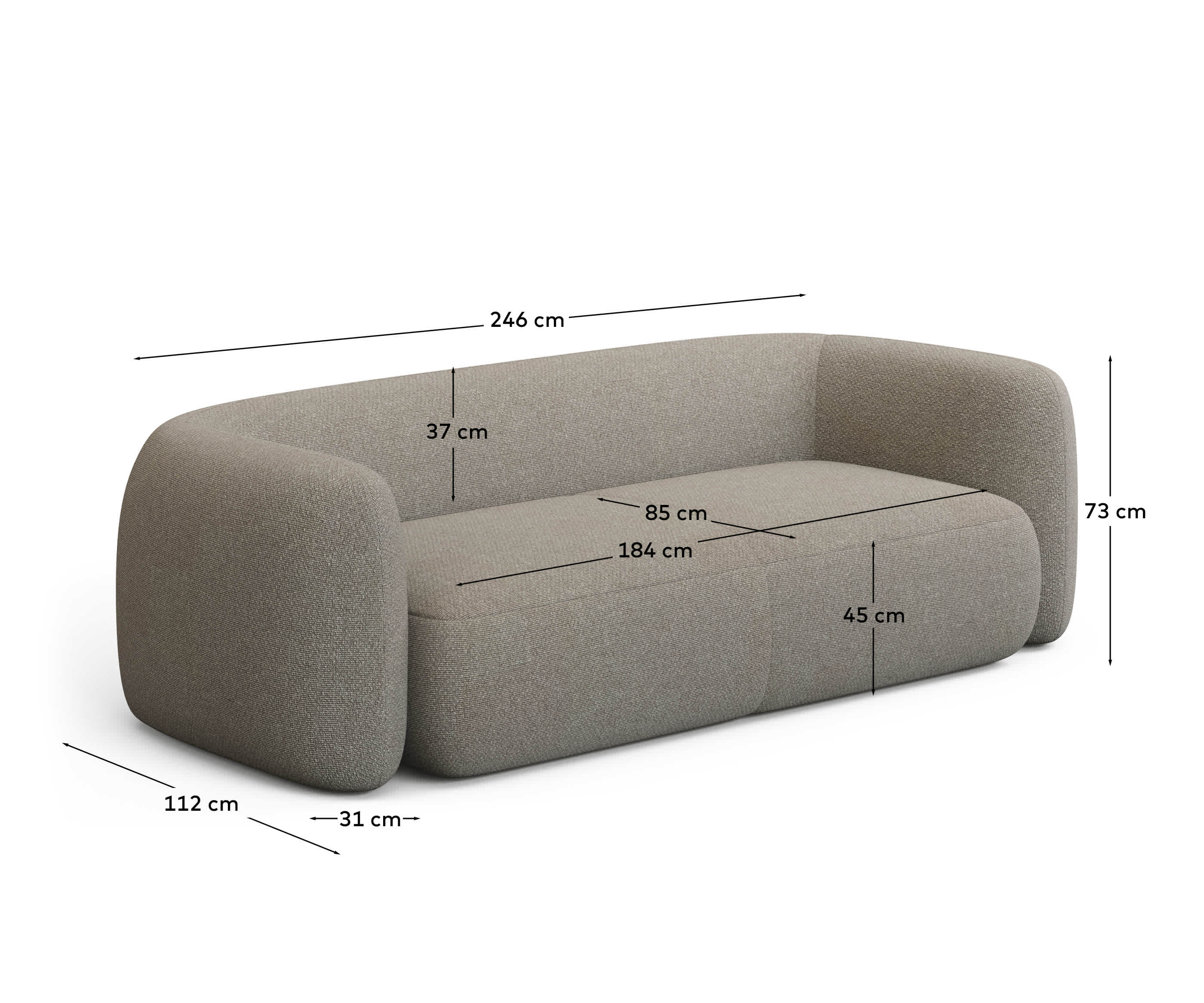 Martina fire-retardant stone-coloured bouclé 3-seater sofa 246 cm FSC Mix Credit