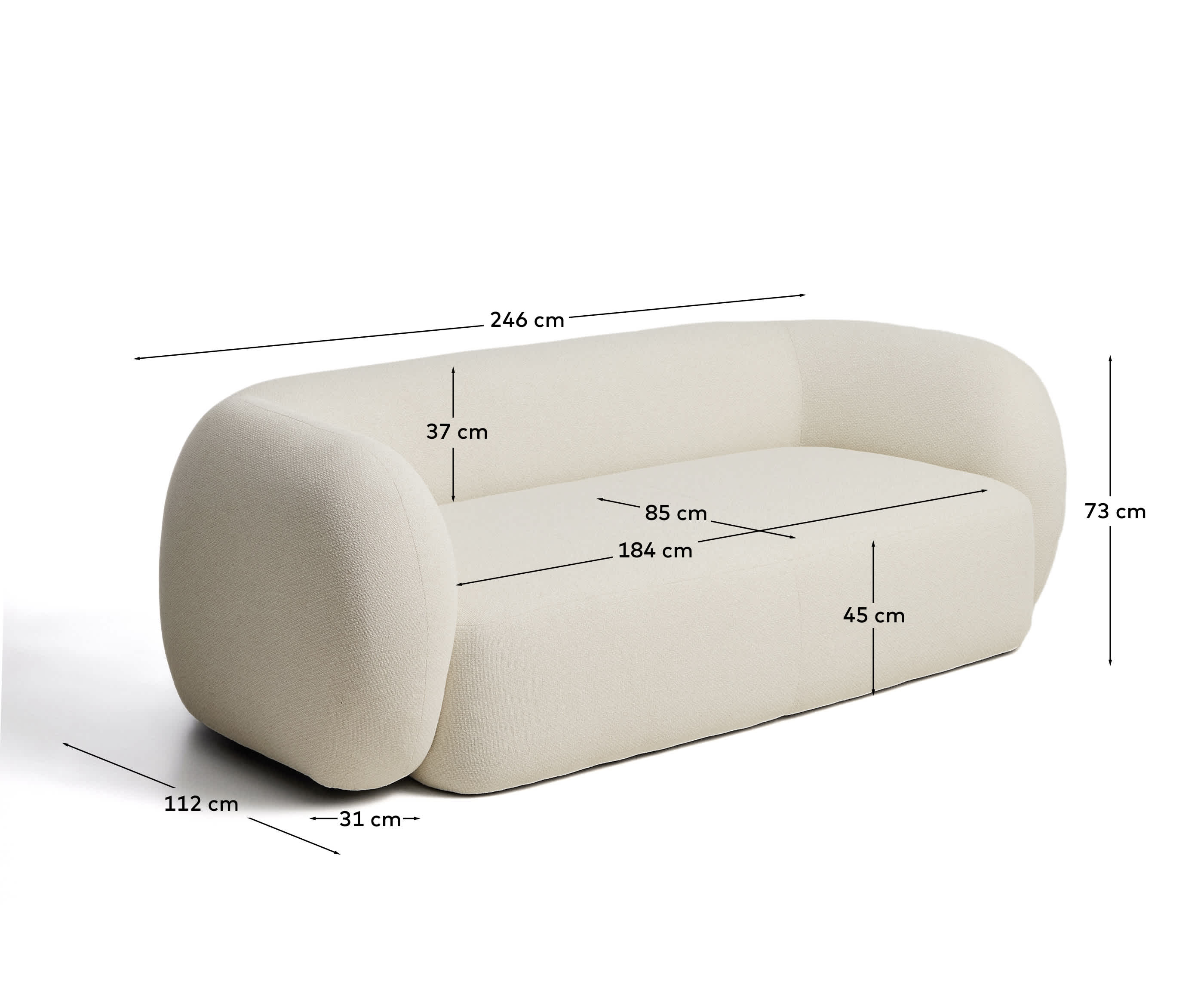 Martina ecru chenille 3-seater sofa 246 cm FSC Mix Credit