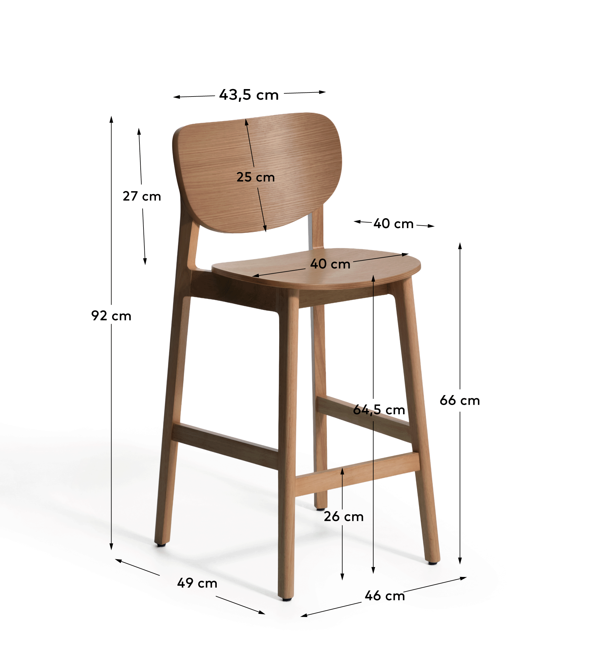 Ludara stool in oak veneer with walnut finish 65cm