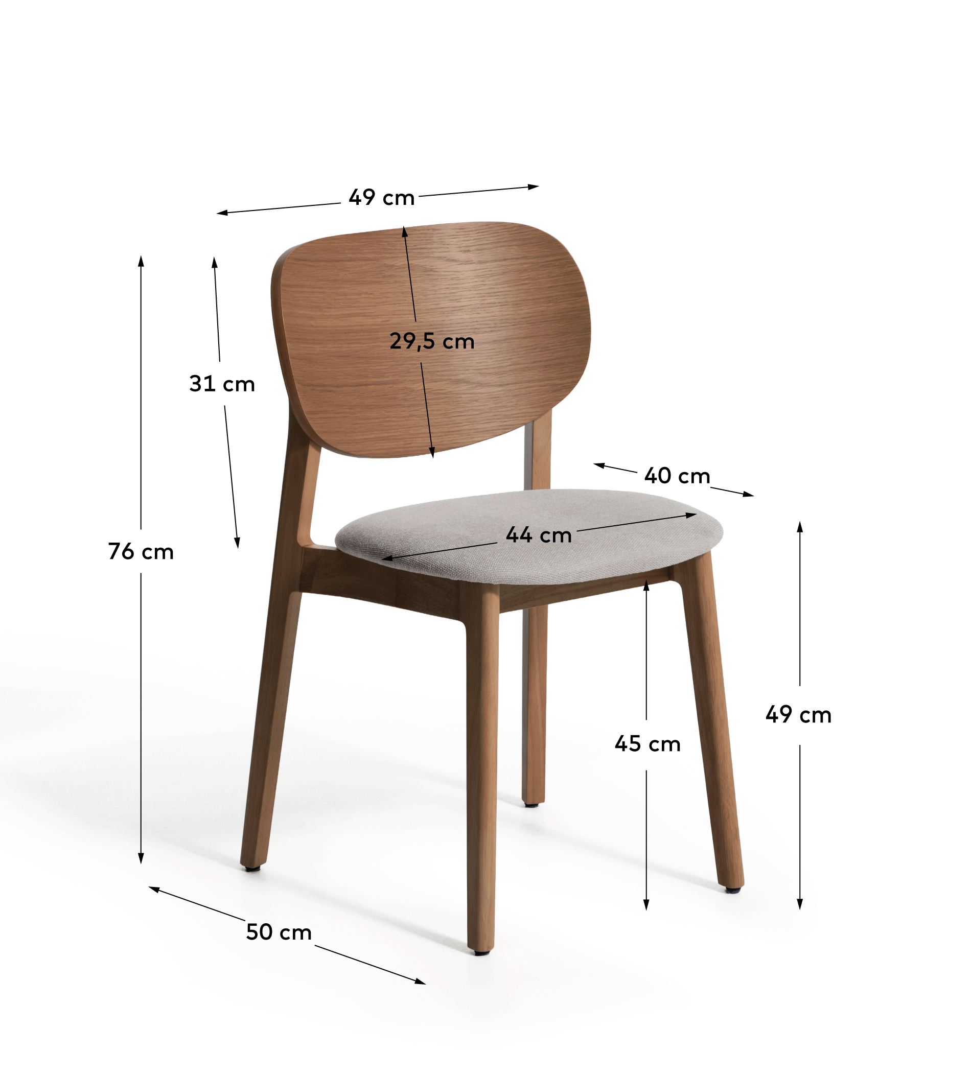 Ludara chair in oak veneer with walnut finish and brown chenille