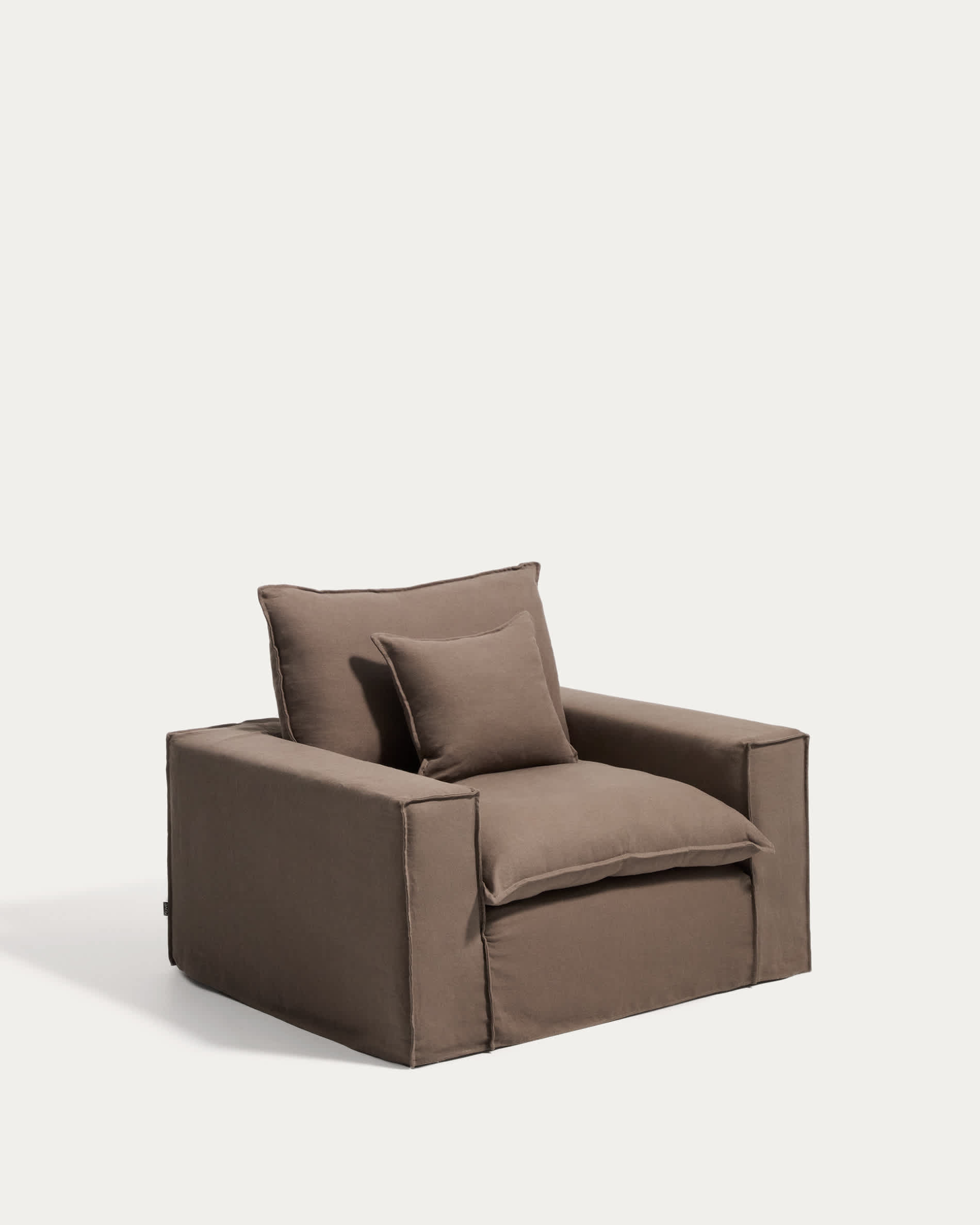 Anarela 100% taupe linen armchair with removable cover 130cm FSC Mix Credit