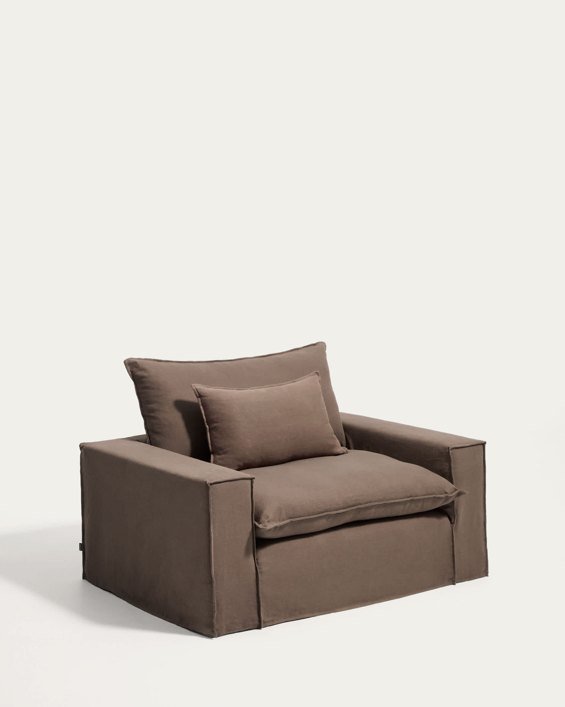 Anarela 100% taupe linen armchair with removable cover 150cm FSC Mix Credit