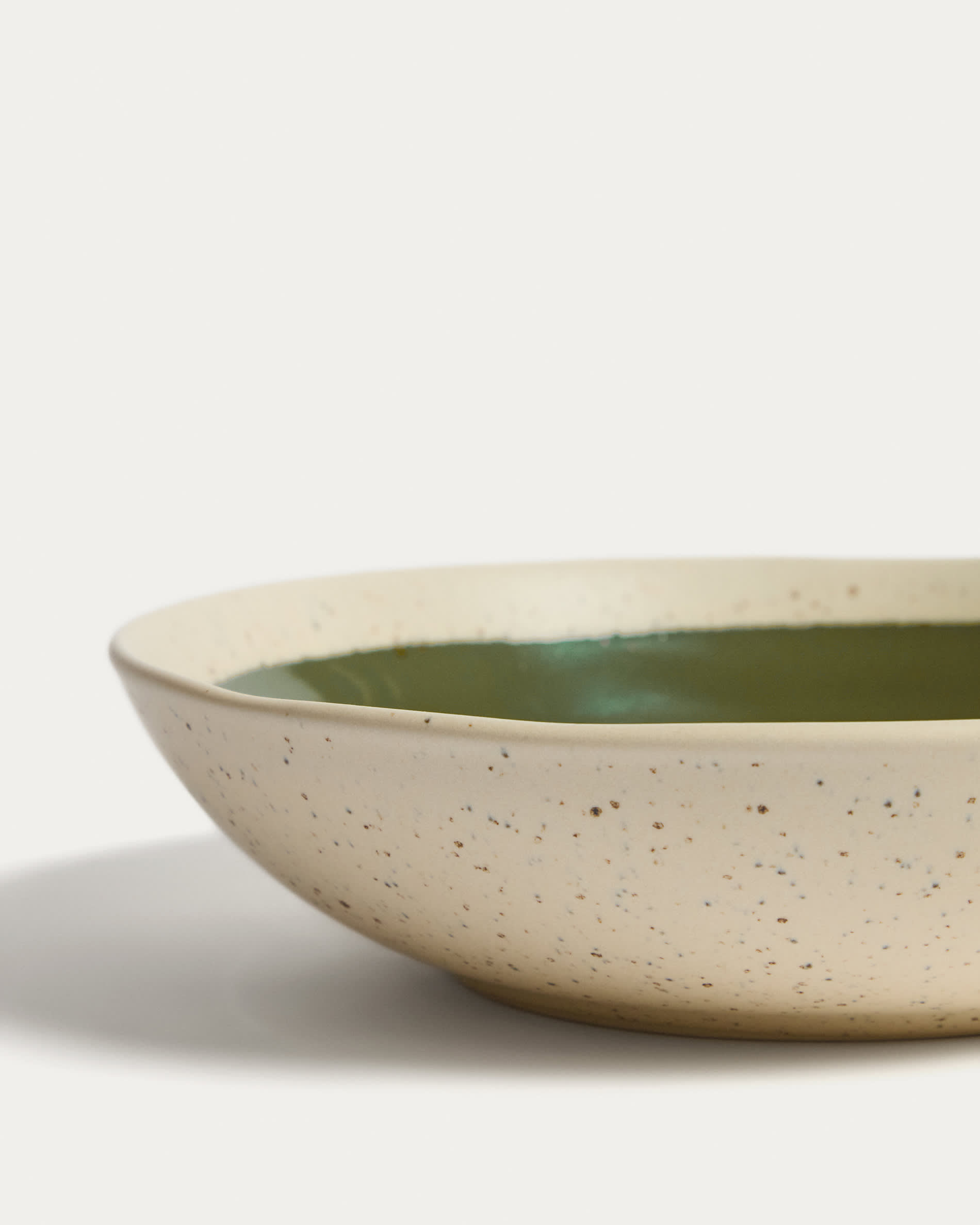 Nale beige ceramic soup bowl with green bottom