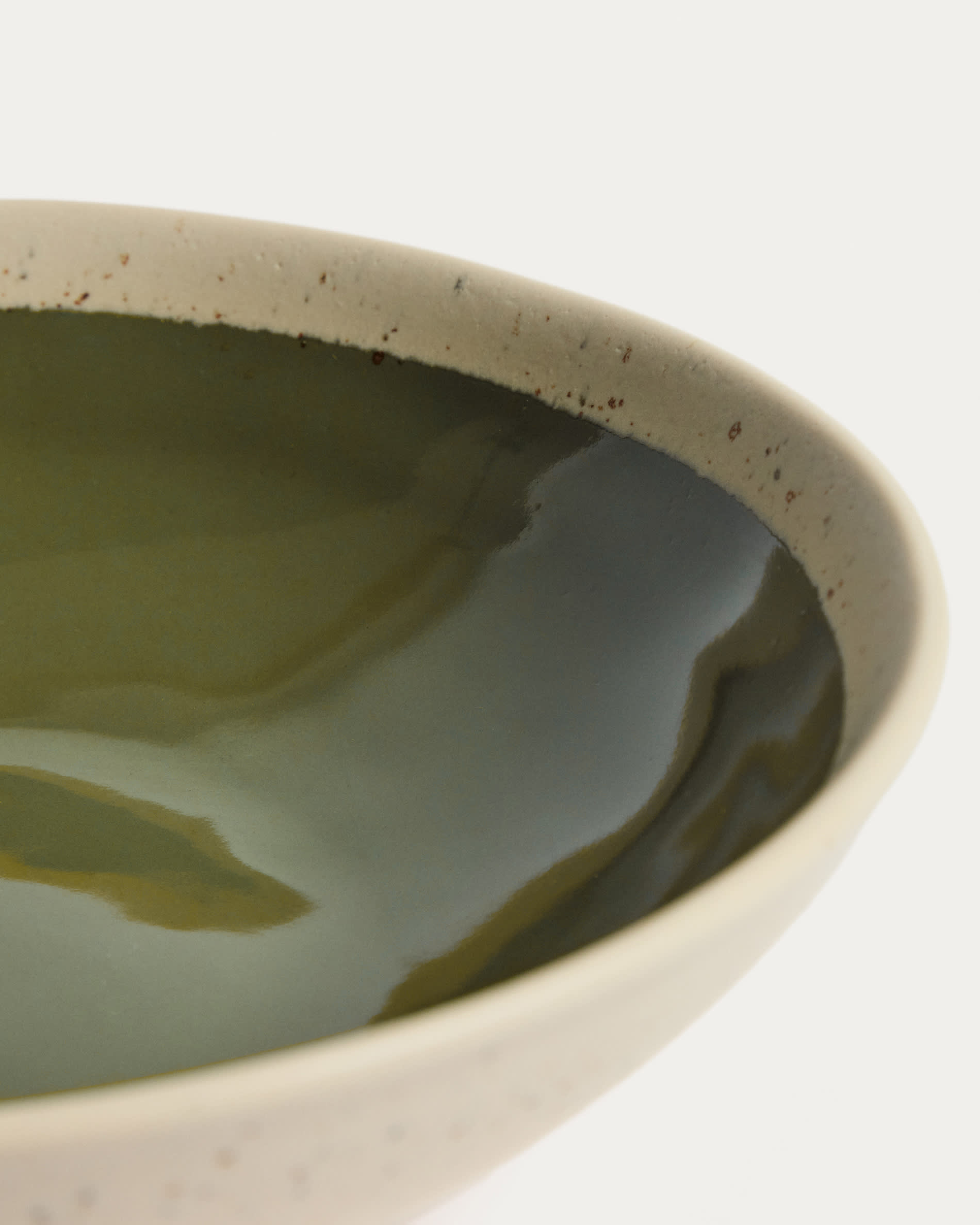Nale beige ceramic soup bowl with green bottom