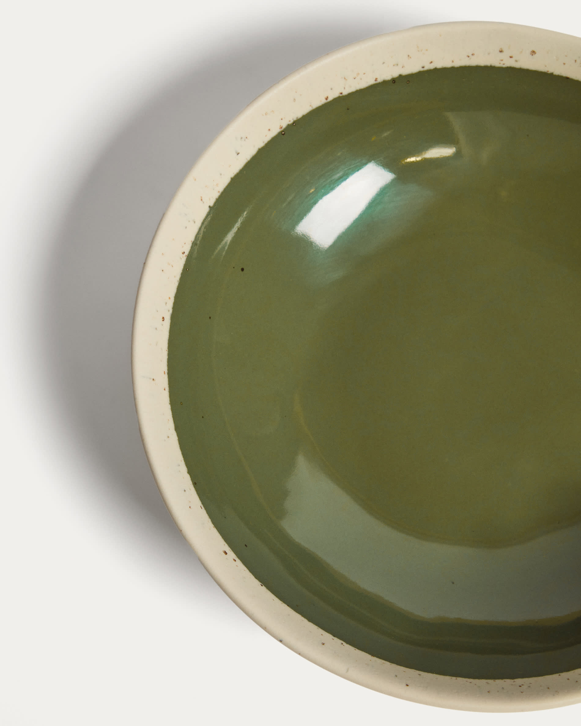 Nale beige ceramic soup bowl with green bottom