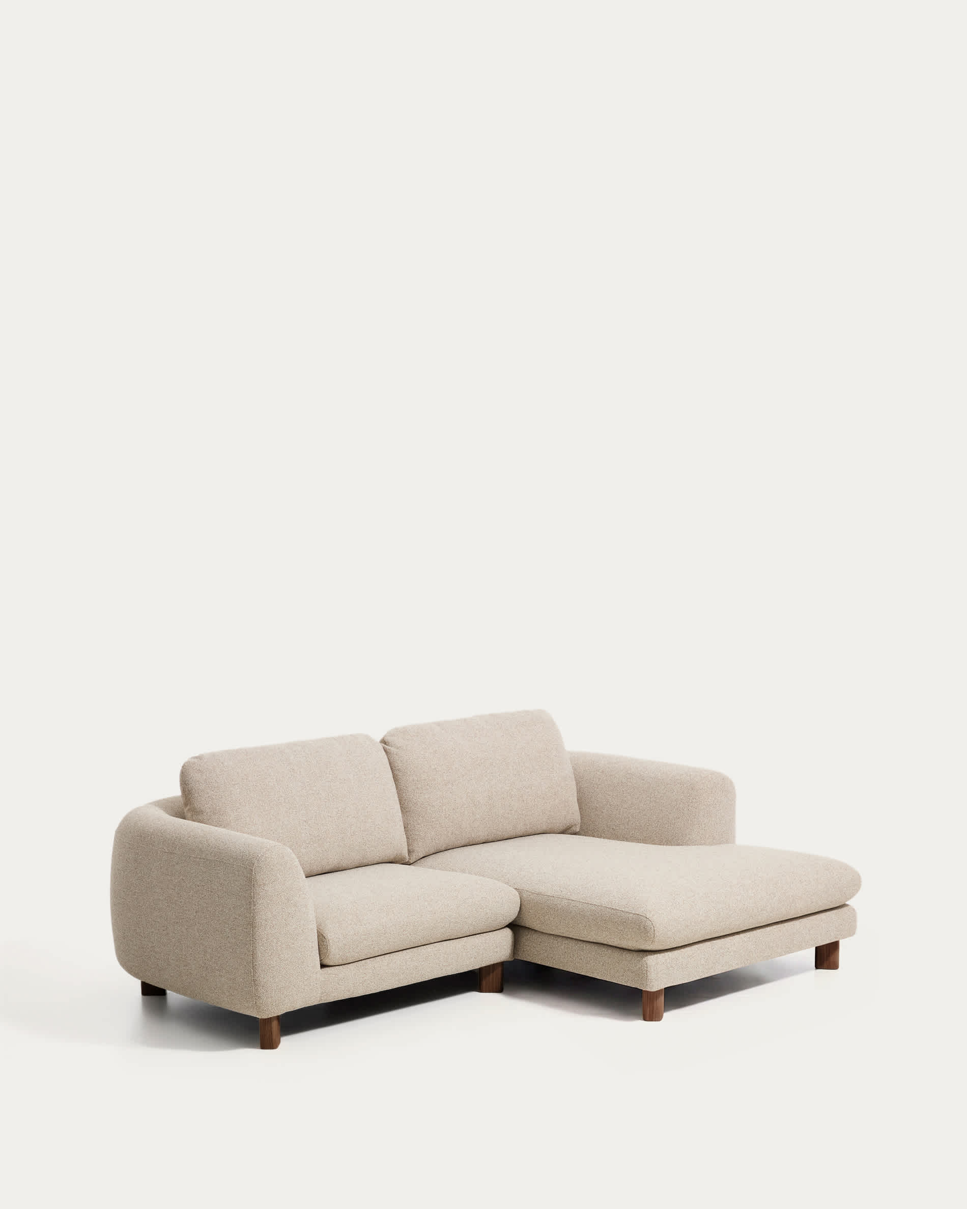 Vera beige 3-seater sofa with right-hand chaise longue with walnut-finish solid ash wood legs 232 cm FSC Mix Credit
