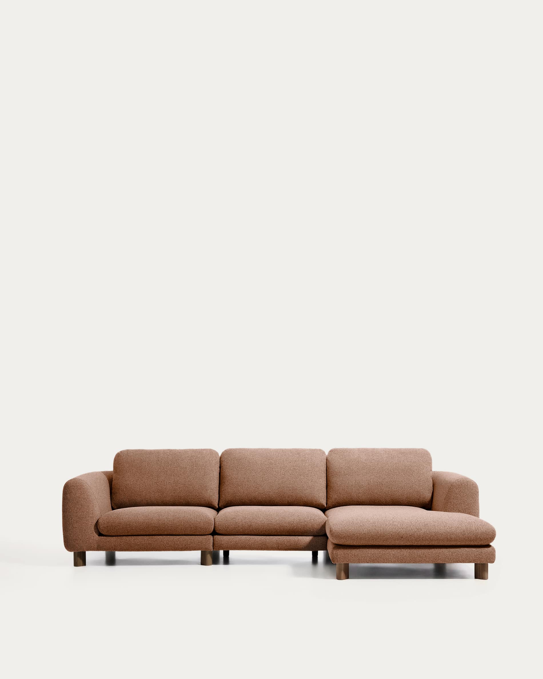 Vera terracotta 4-seater sofa with right-hand chaise longue with walnut-finish solid ash wood legs 322 cm FSC Mix Credit