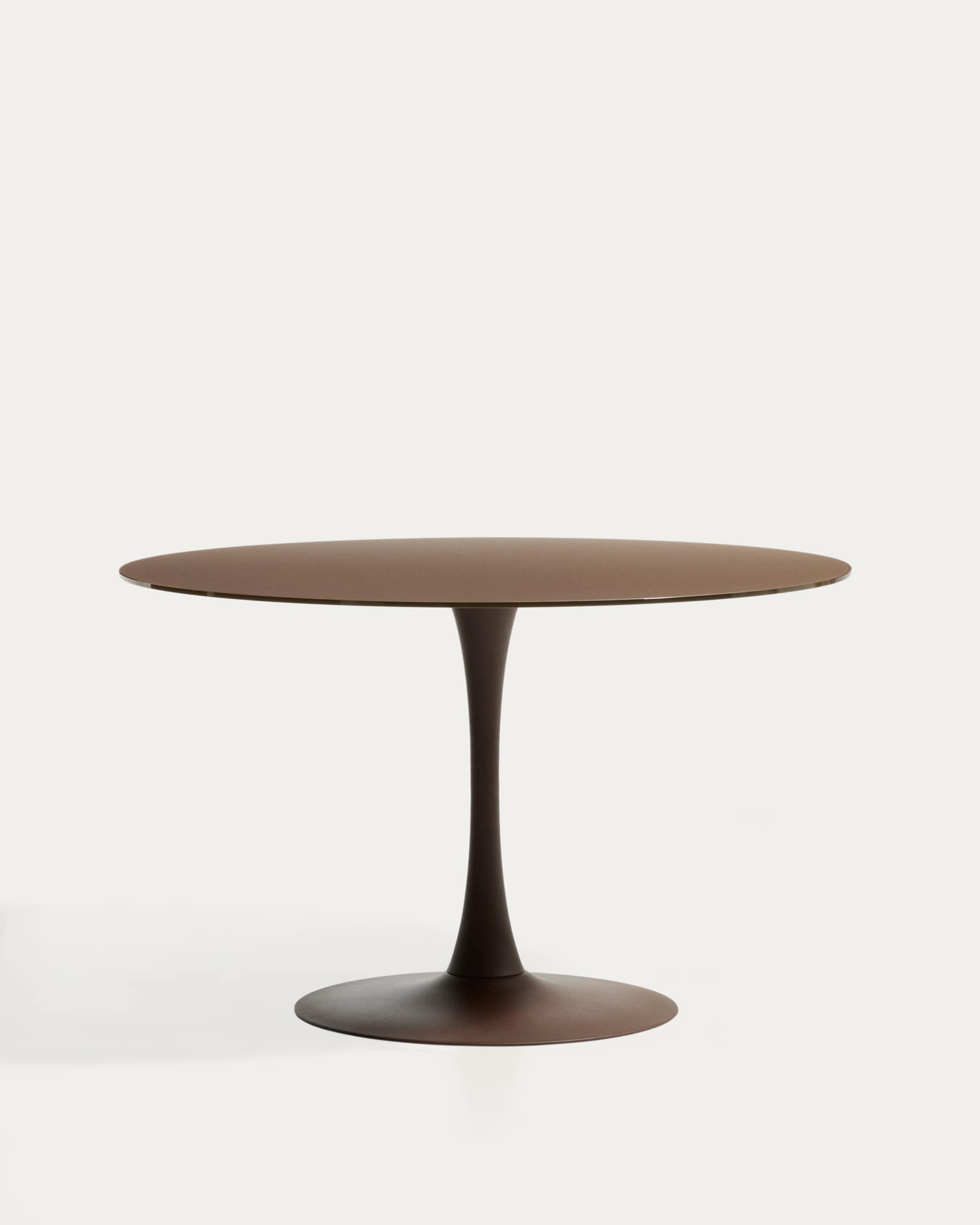 Round Vedira table in glass and brown steel Ø120 cm