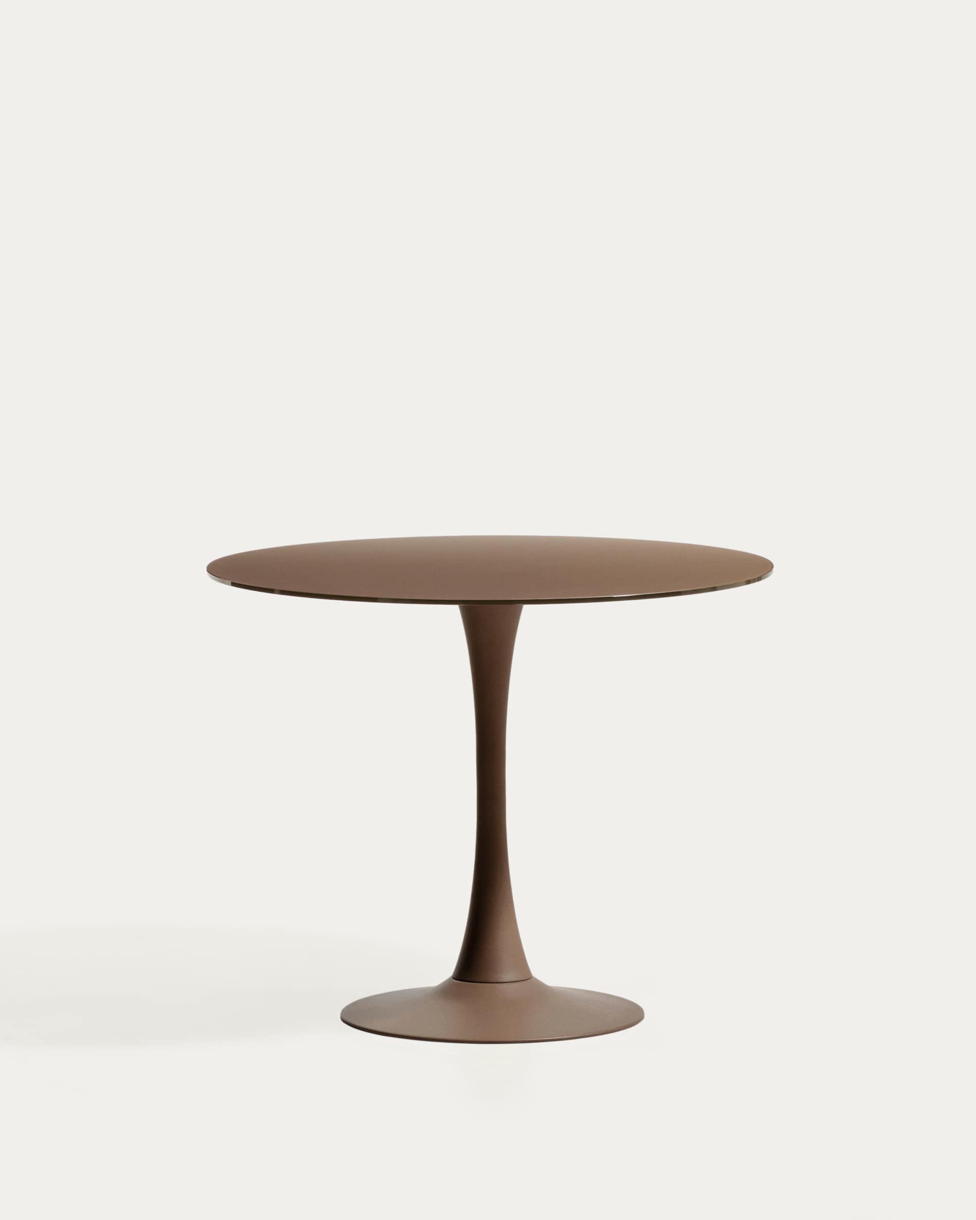 Round Vedira table in glass and brown steel Ø90 cm