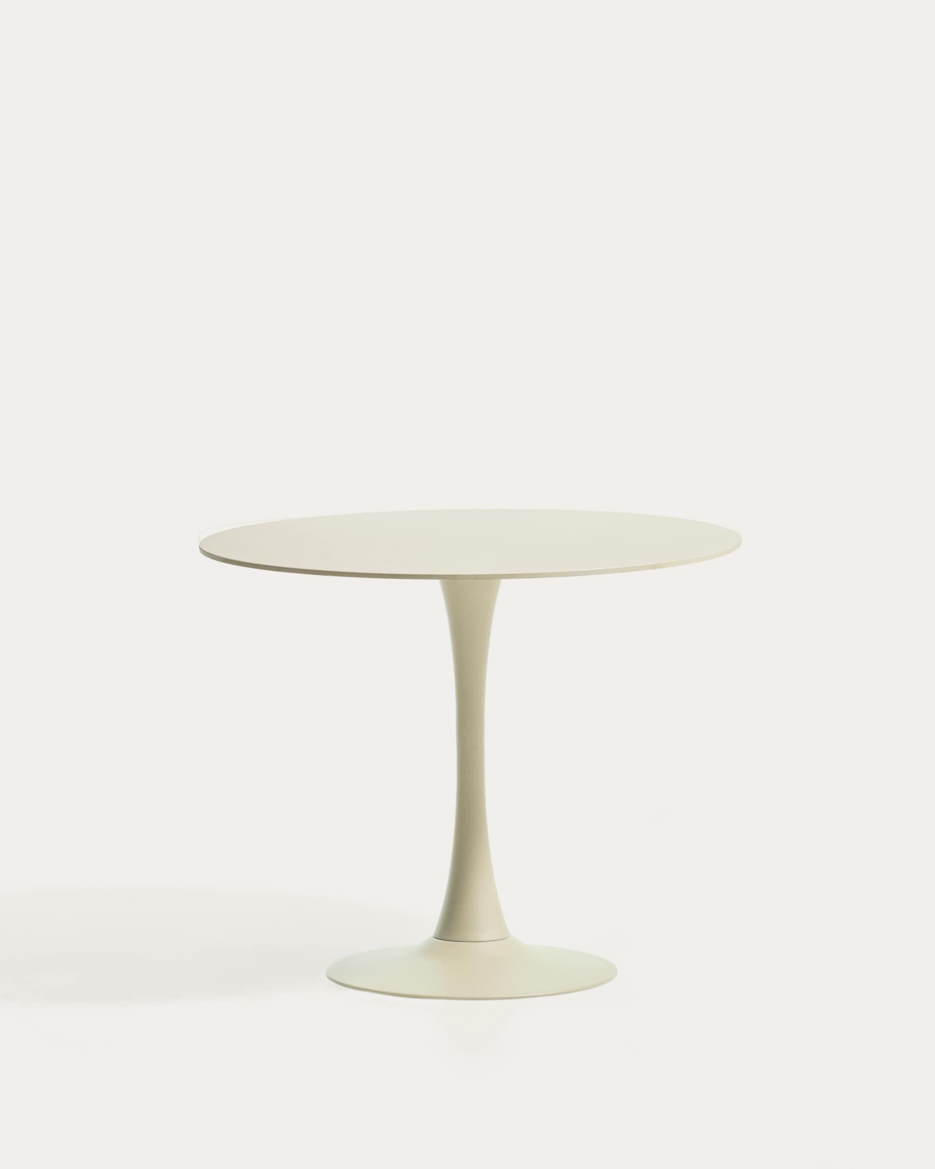Round Vedira table in ecru ceramic and beige steel Ø90 cm