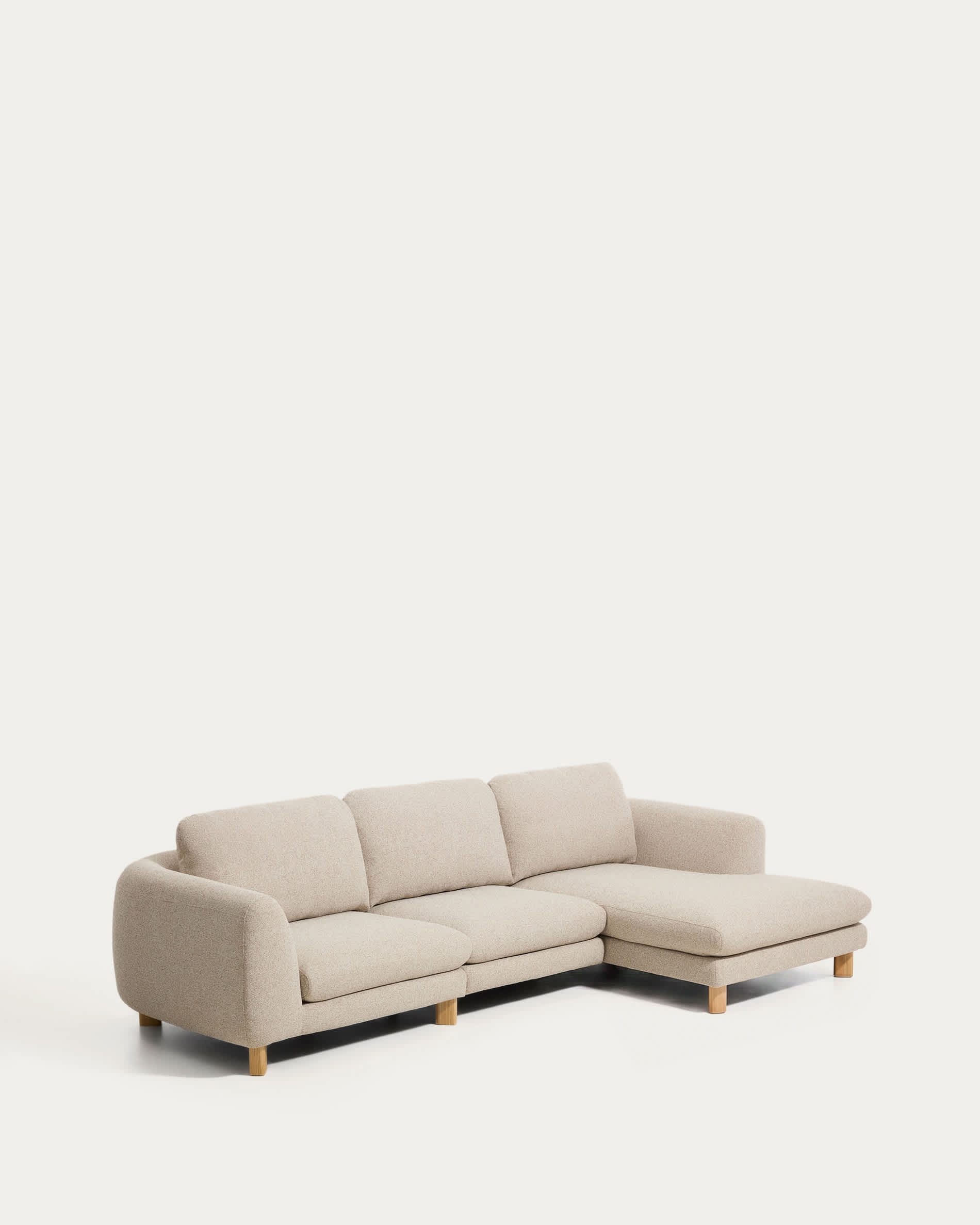 Vera beige 4-seater sofa with right-hand chaise longue with natural-finish solid ash wood legs 322 cm FSC Mix Credit