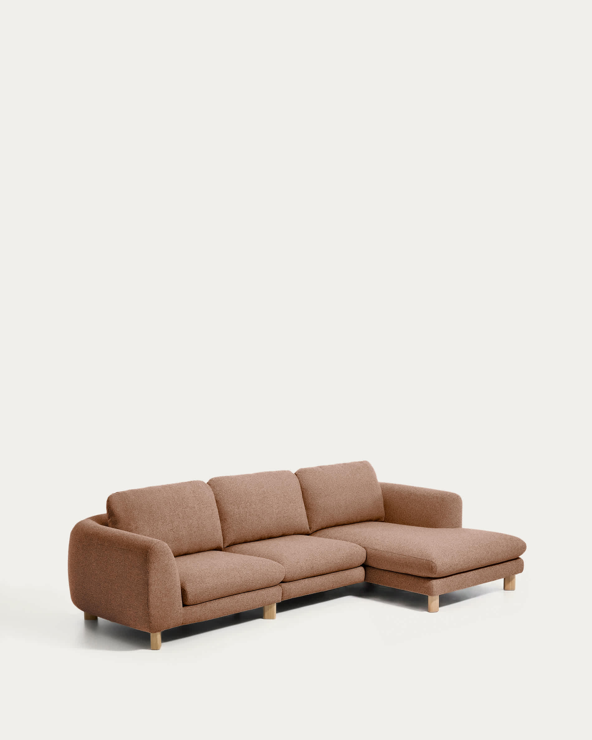Vera terracotta 4-seater sofa with right-hand chaise longue with natural-finish solid ash wood legs 322 cm FSC Mix Credit