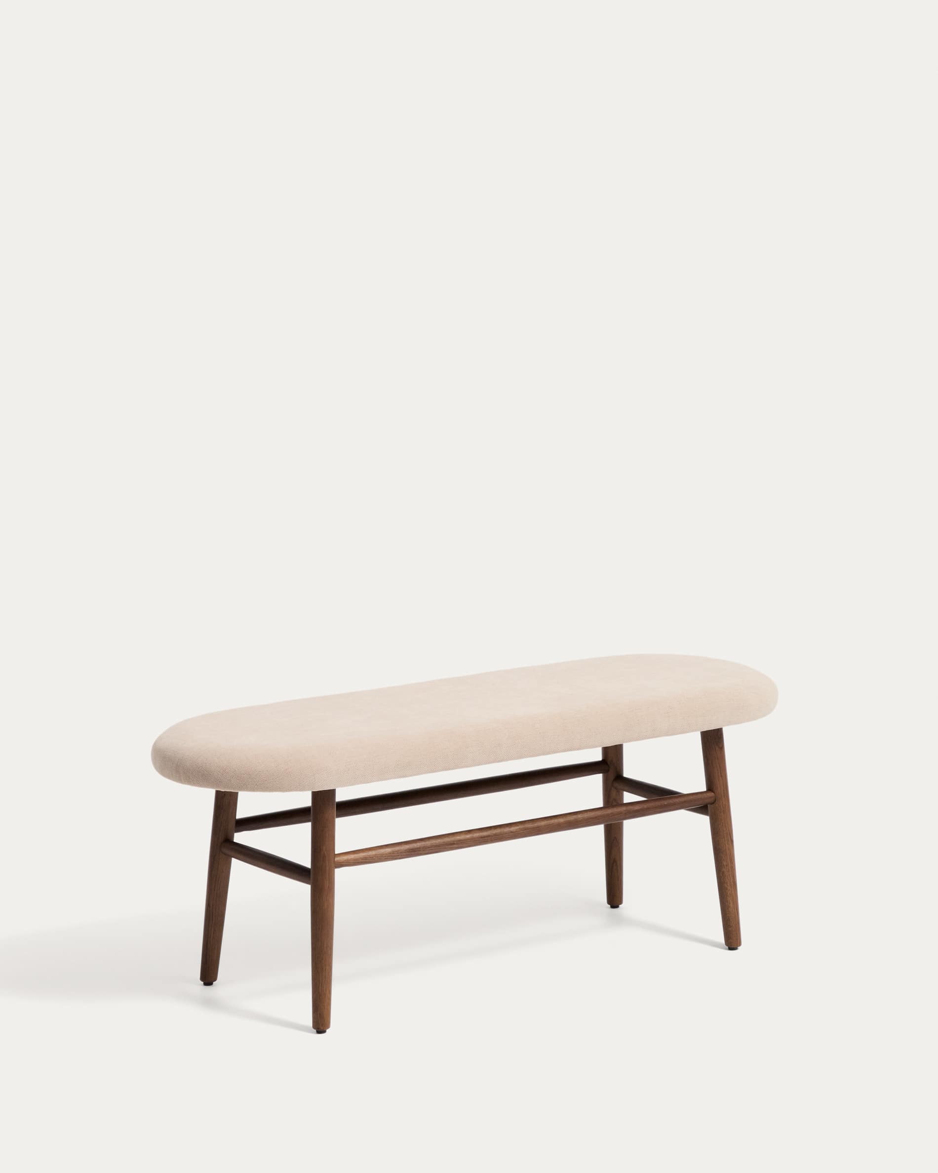 Helda bench in brown chenille and solid oak wood with a walnut finish FSC Mix Credit 122 cm