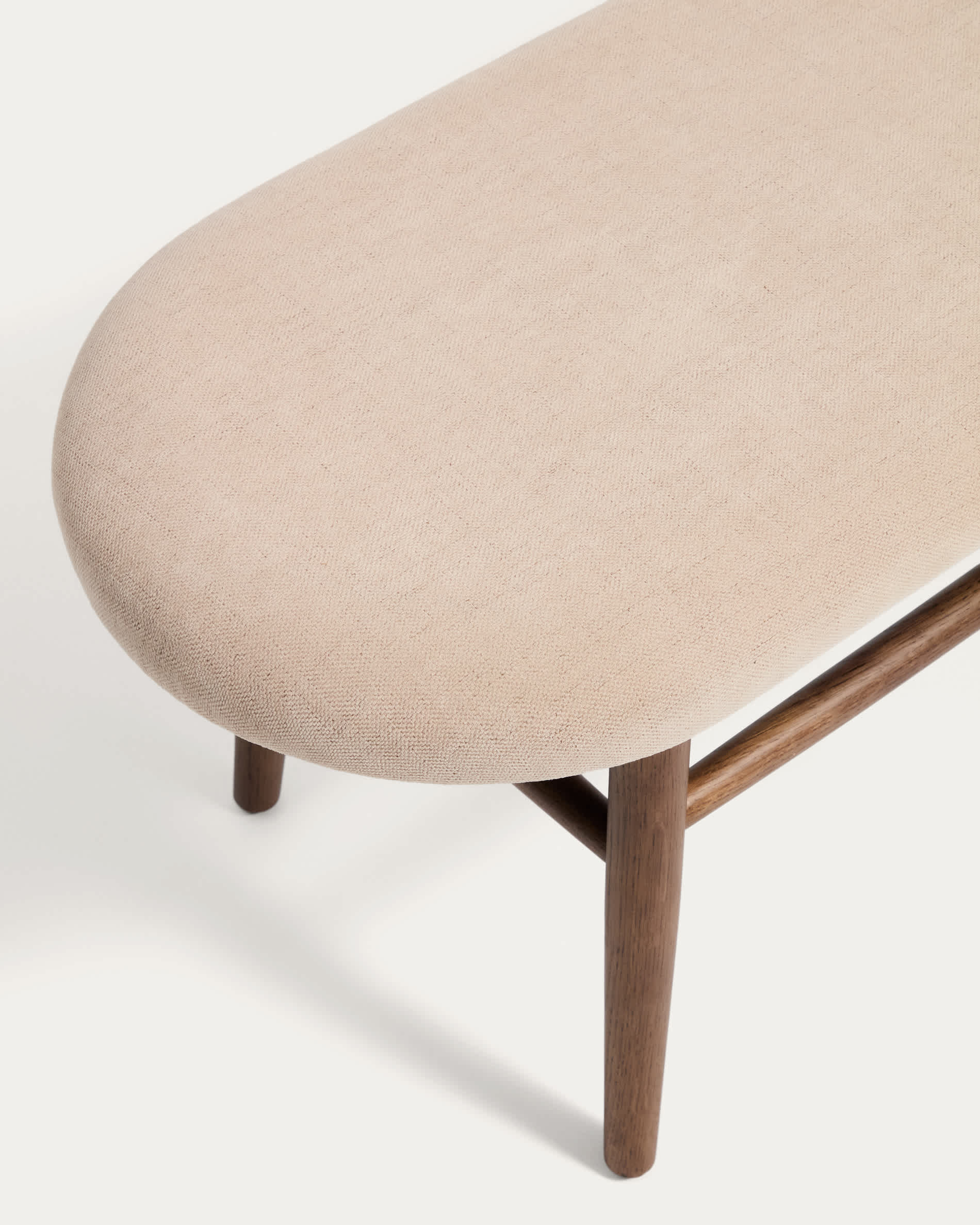 Helda bench in brown chenille and solid oak wood with a walnut finish FSC Mix Credit 122 cm