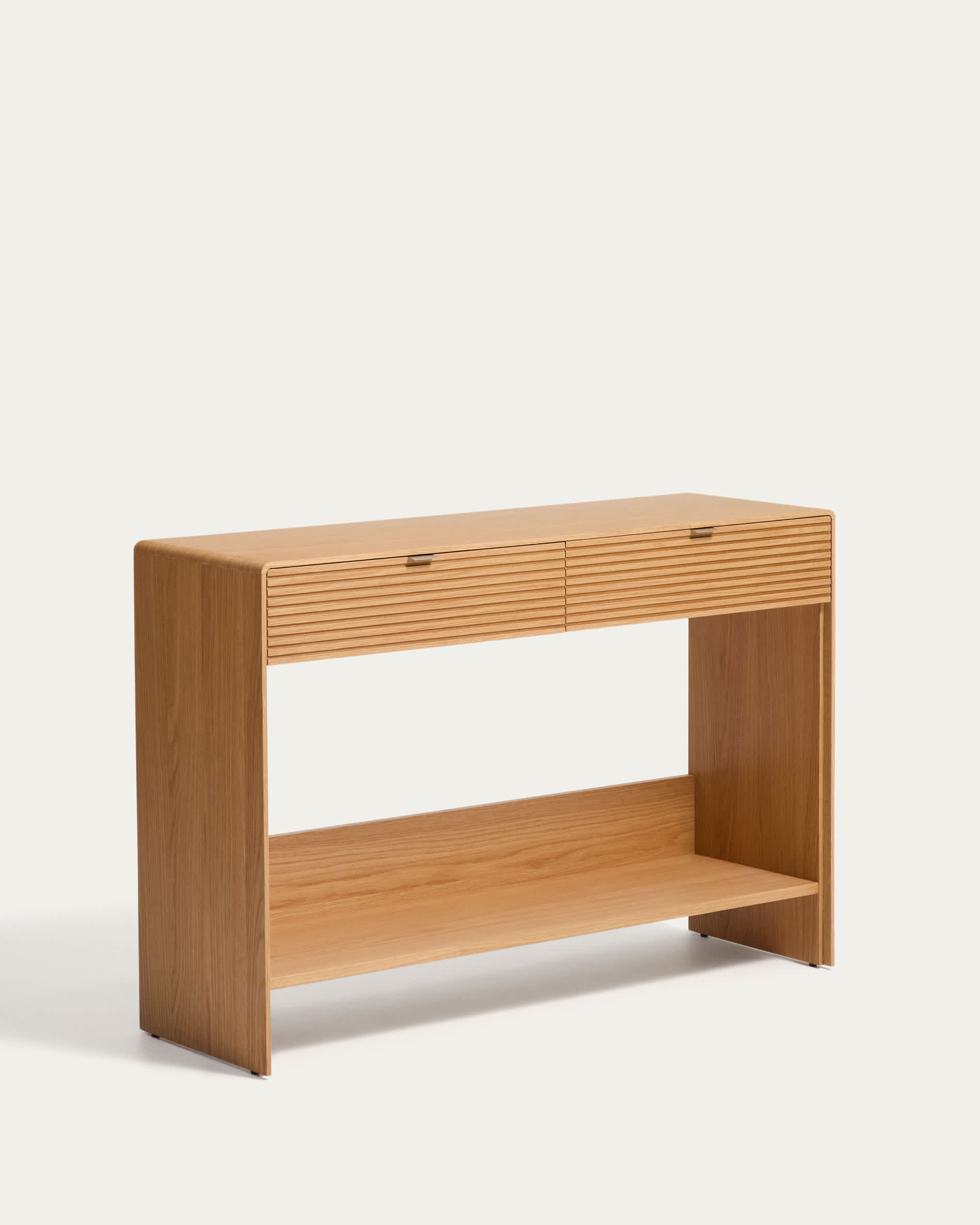 Norlen console with 2 drawers and shelf in oak veneer with natural finish FSC Mix Credit 120 x 81 cm