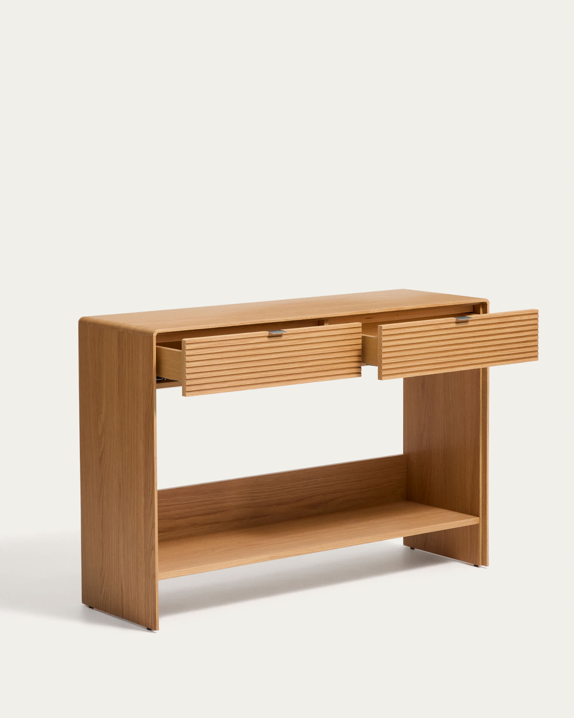 Norlen console with 2 drawers and shelf in oak veneer with natural finish FSC Mix Credit 120 x 81 cm