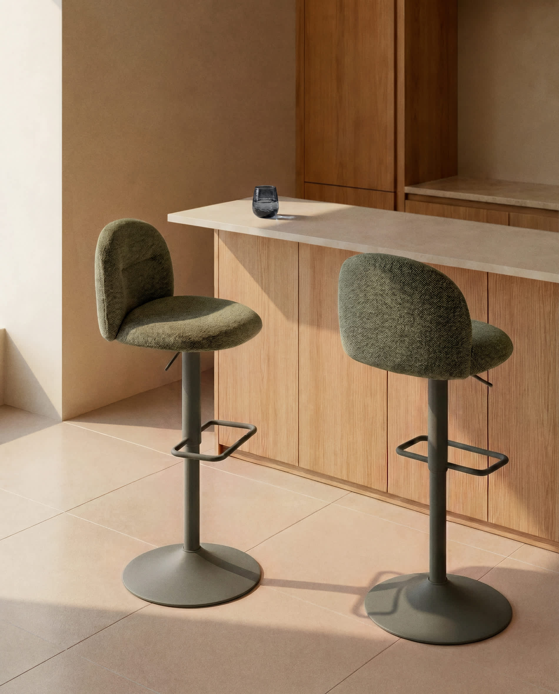 Arino green chenille stool with green metal legs 65cm FSC 100%