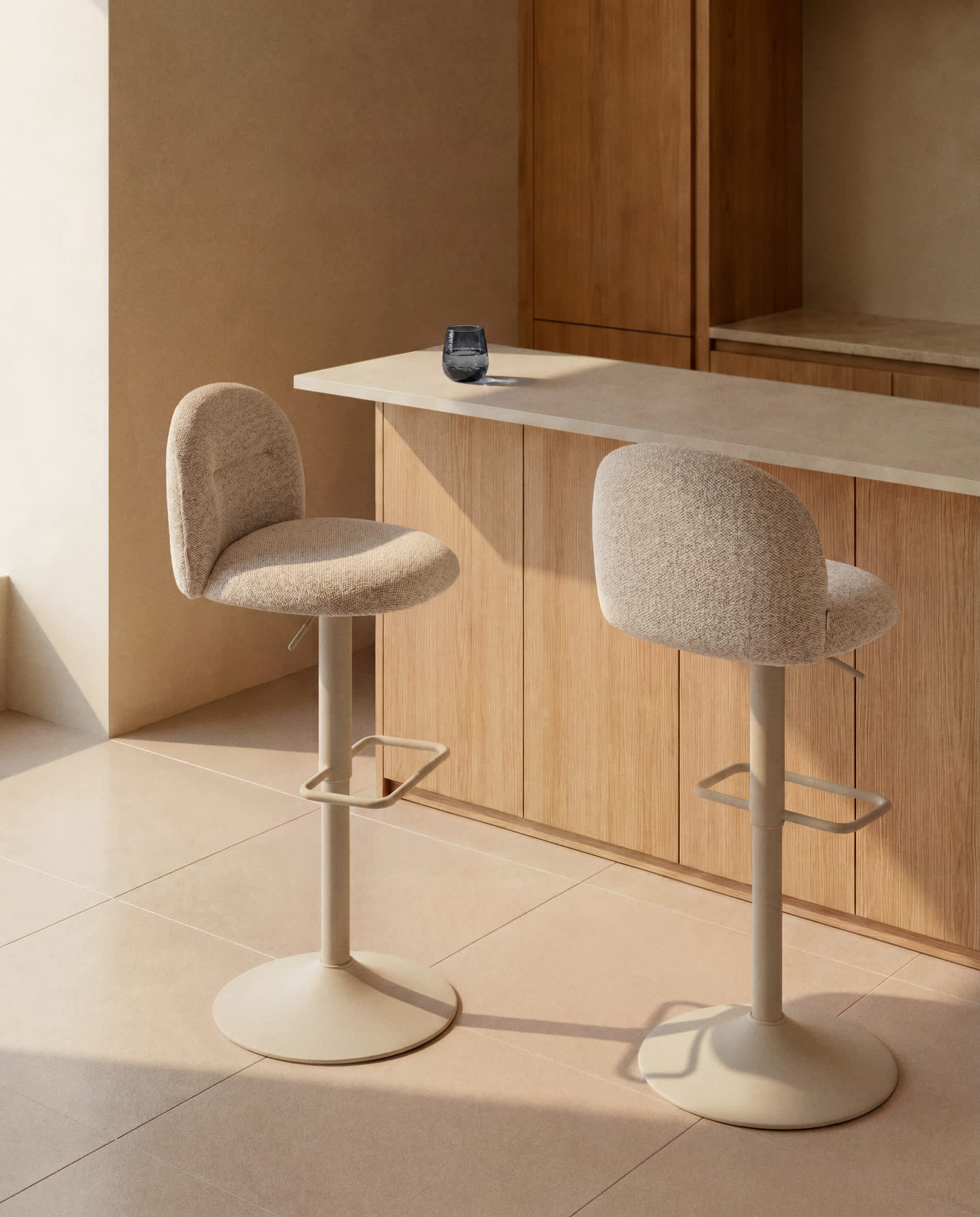Arino beige chenille stool with beige metal legs 65cm FSC 100%