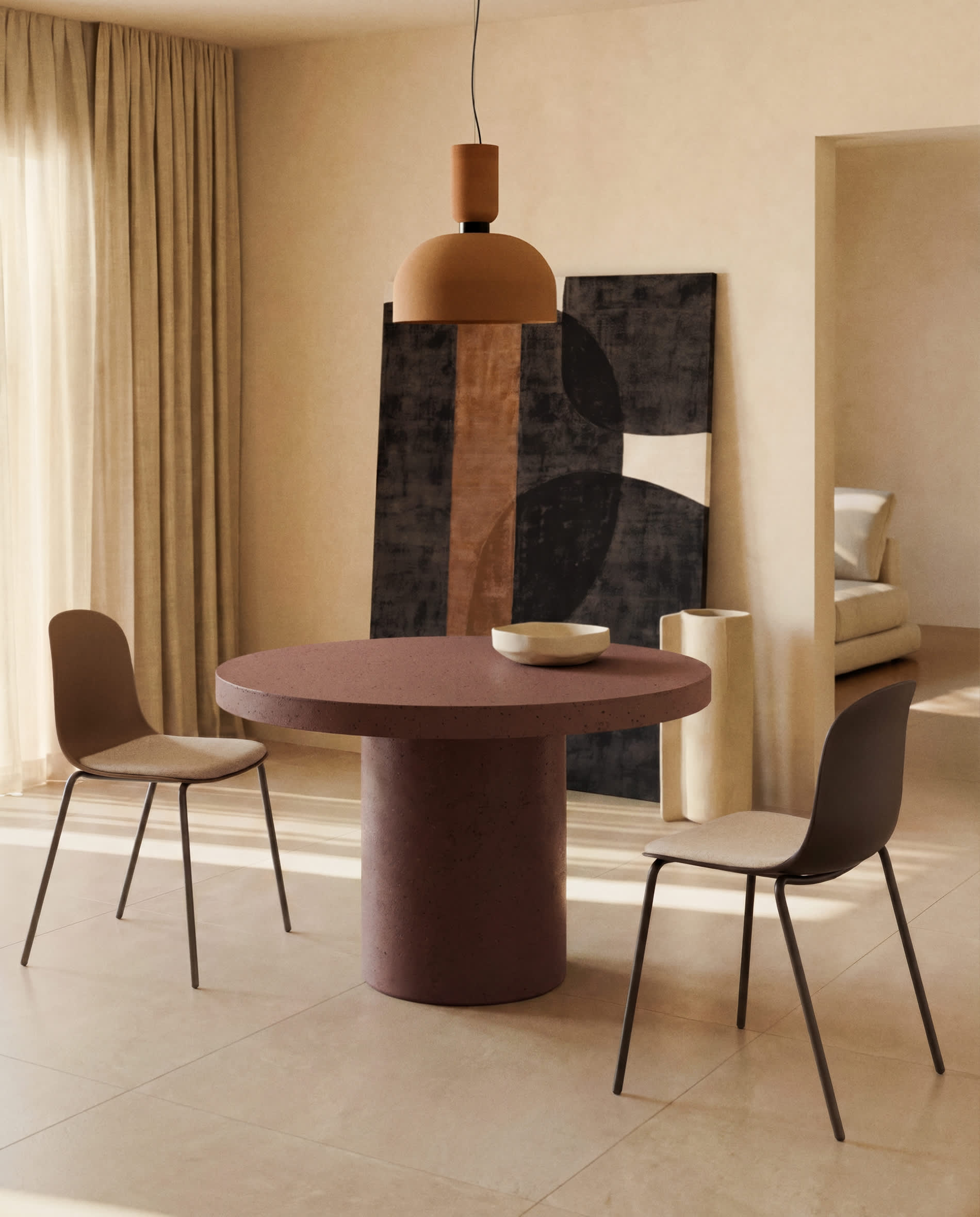 Debari chair with chenille cushion and brown-finish steel legs