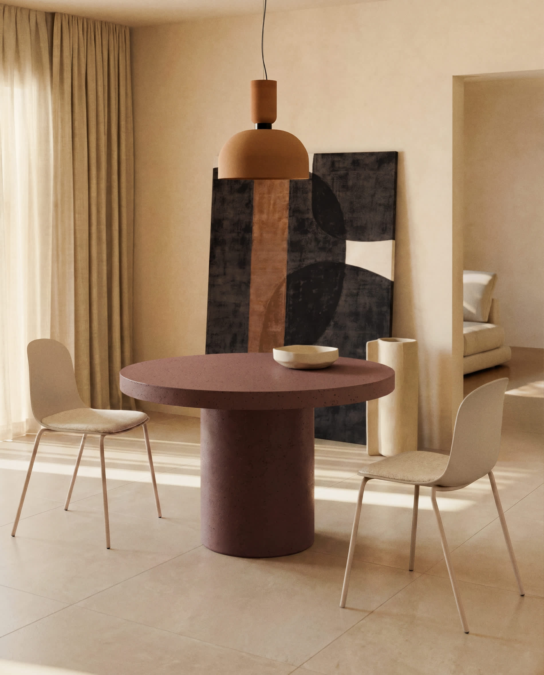 Debari chair with chenille cushion and beige-finish steel legs