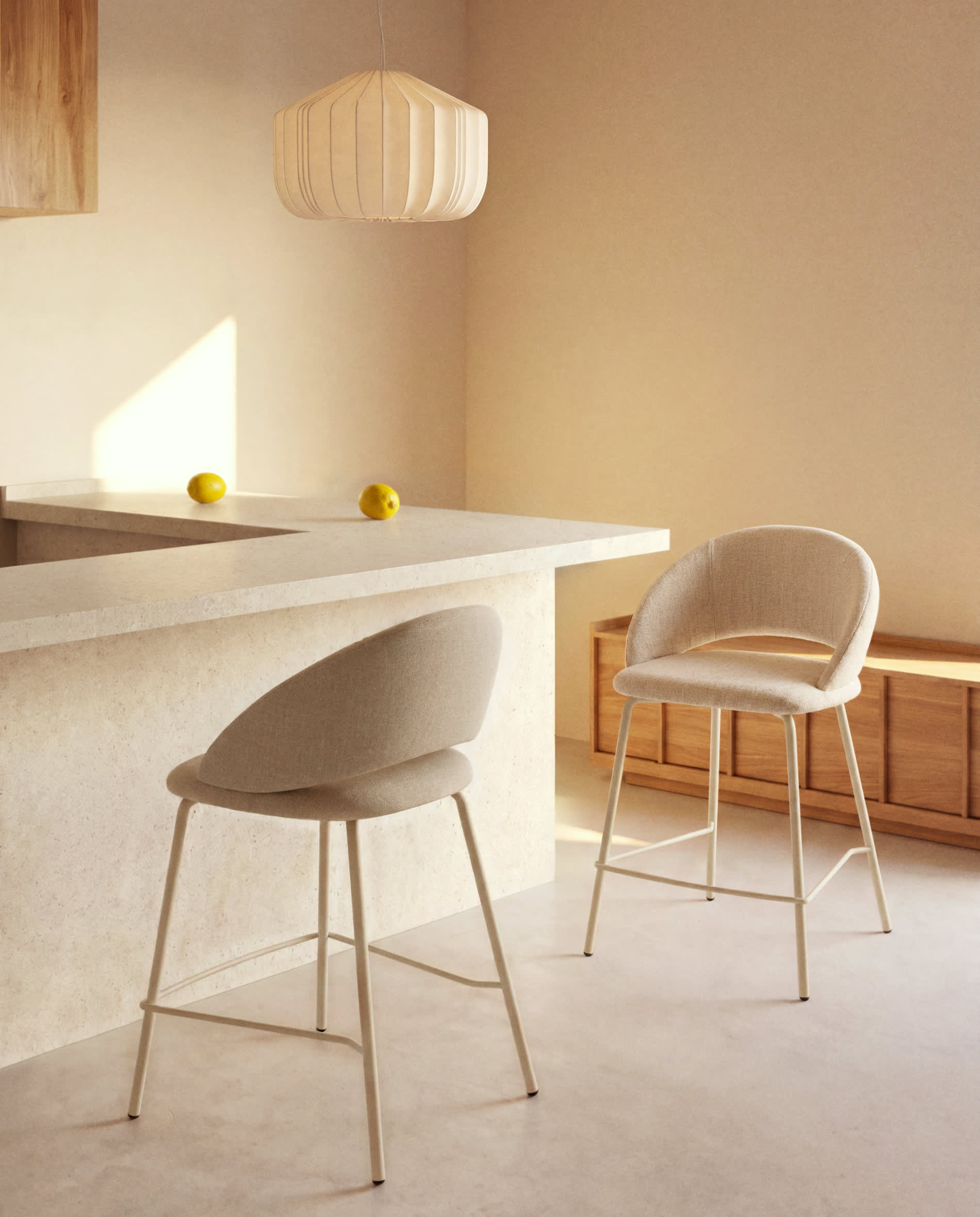 Bonali stool in beige chenille with beige metal legs FSC Mix Credit 65cm