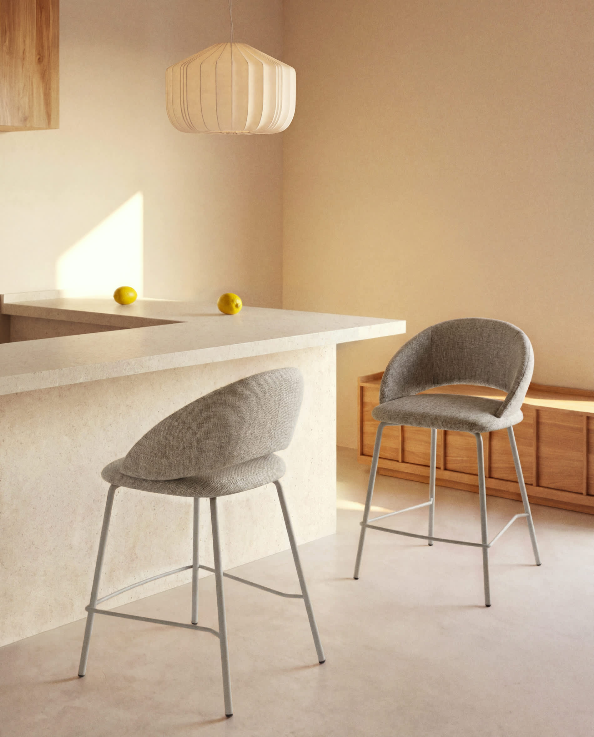 Bonali stool in grey chenille with grey metal legs FSC Mix Credit 65cm