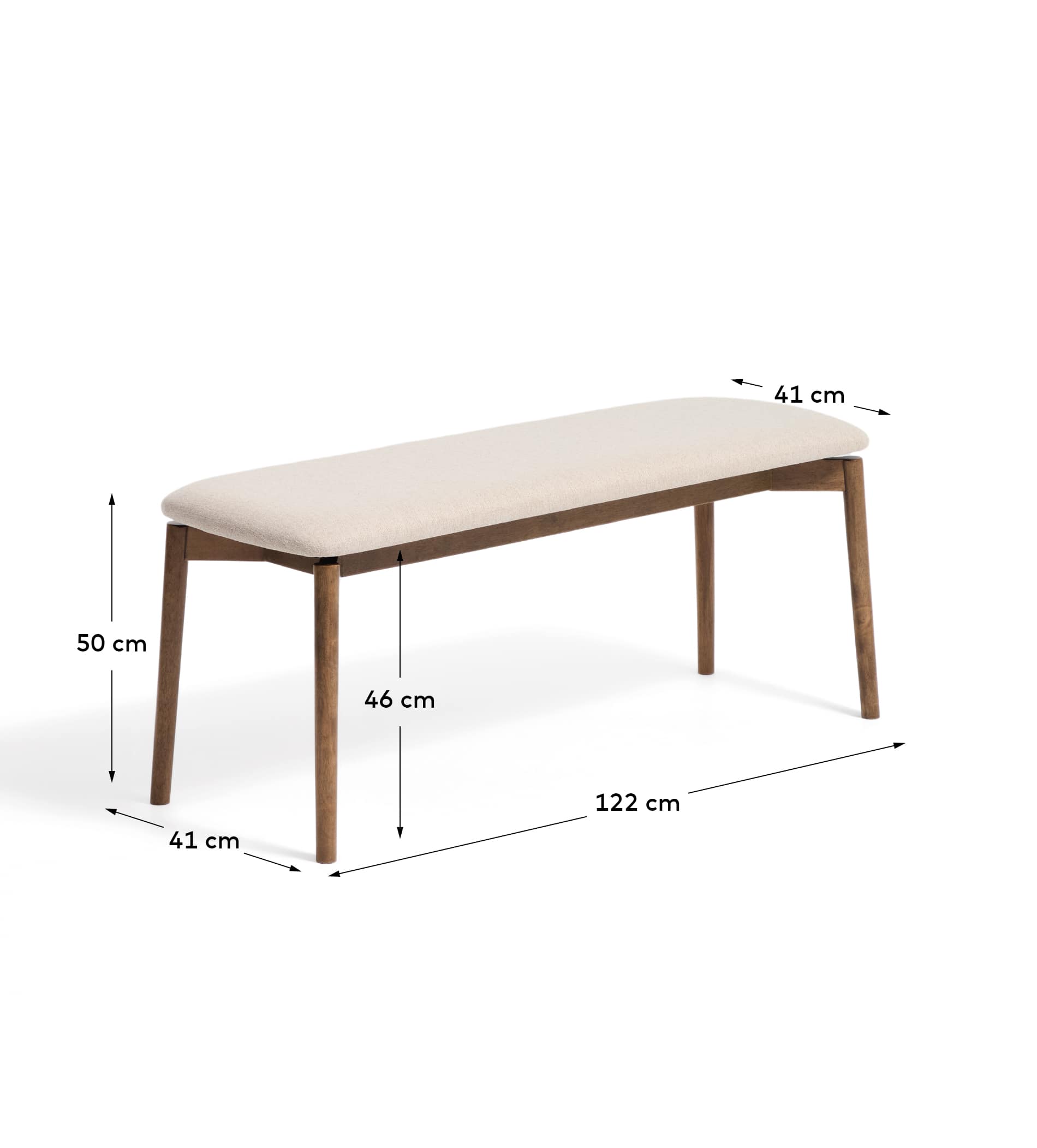 Evera bench in oak veneer with walnut finish and brown chenille 122cm