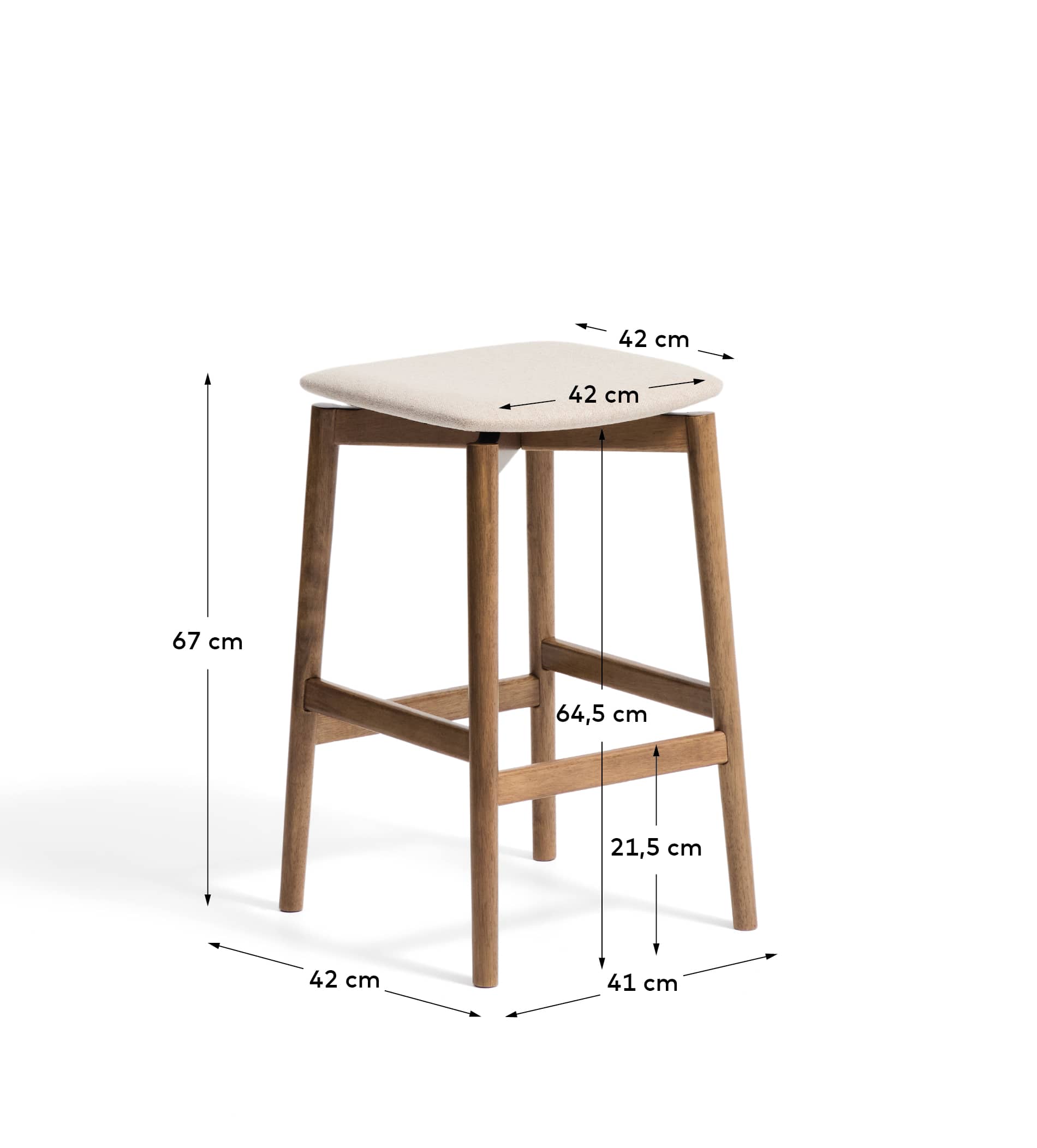 Evera stool in oak veneer with walnut finish and brown chenille 65cm