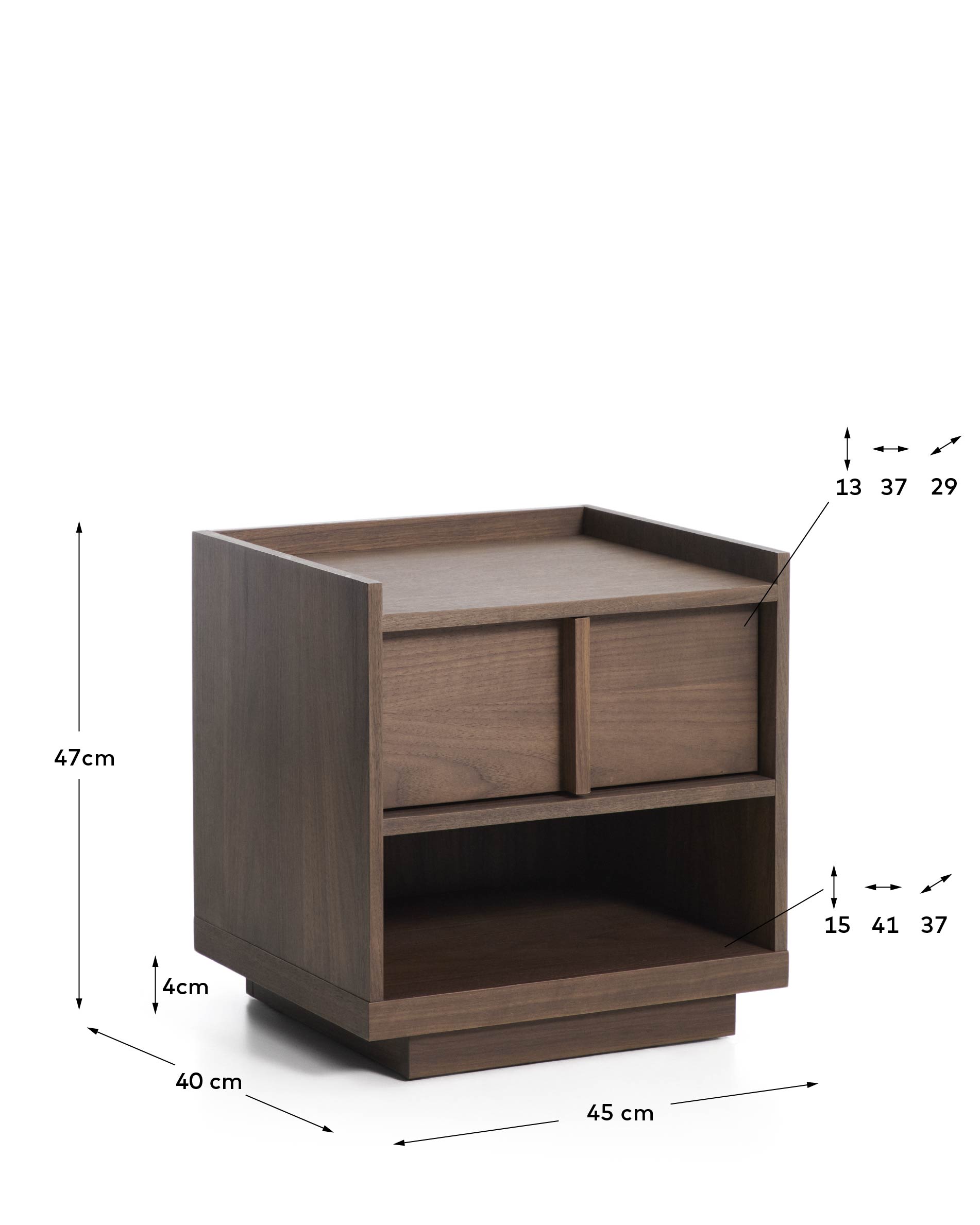 Onix bedside table with 1 drawer, walnut veneer in a dark finish, 45 x 47 cm, FSC Mix Credit