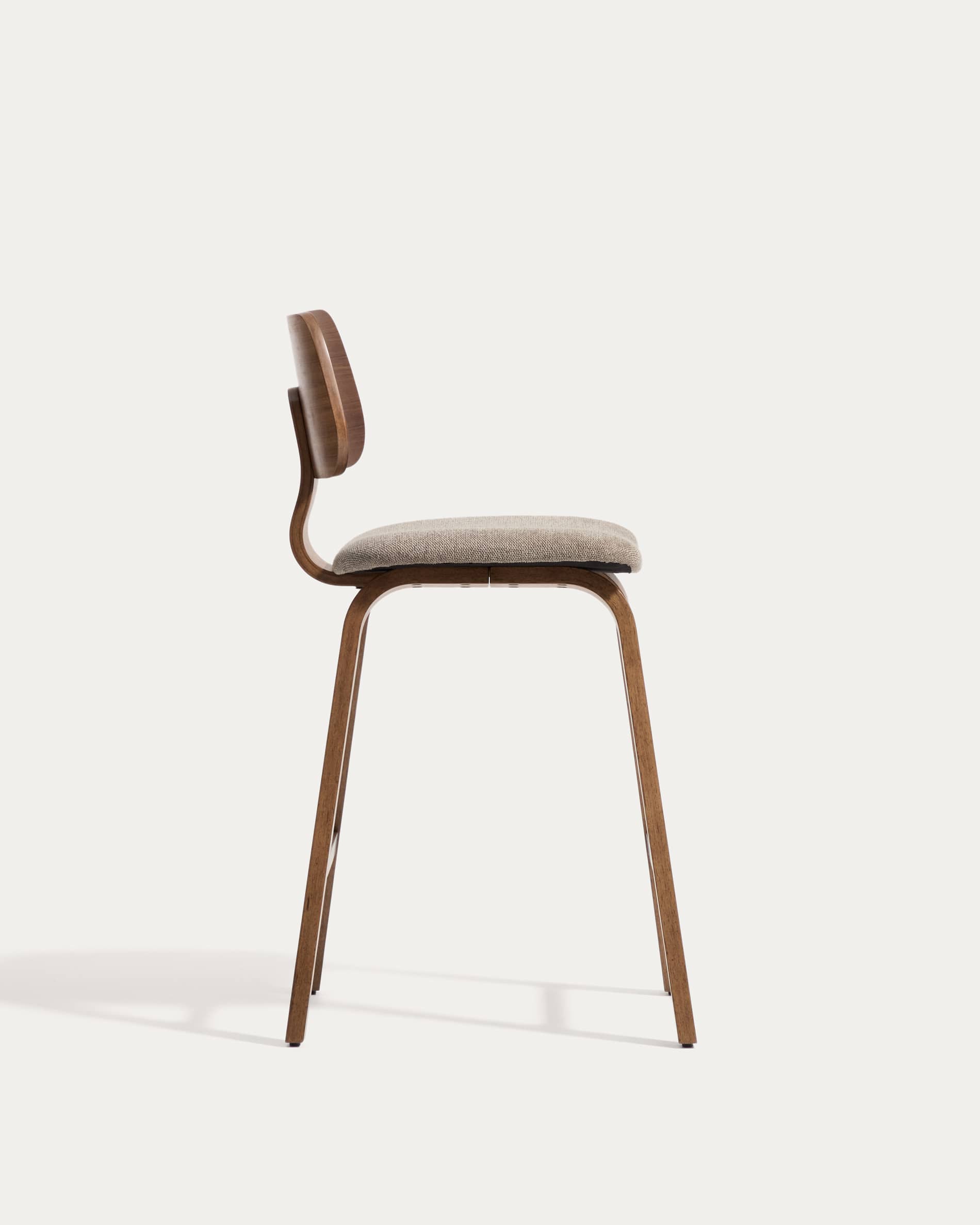 Gena stool in walnut veneer and brown chenille 65cm