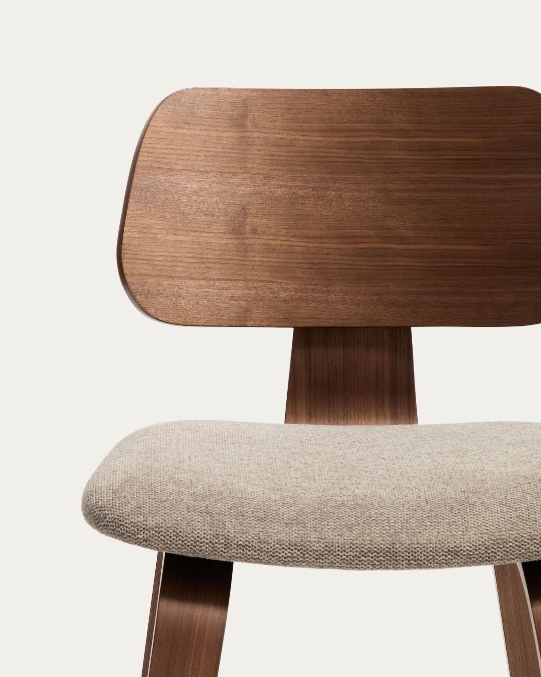 Gena stool in walnut veneer and brown chenille 65cm