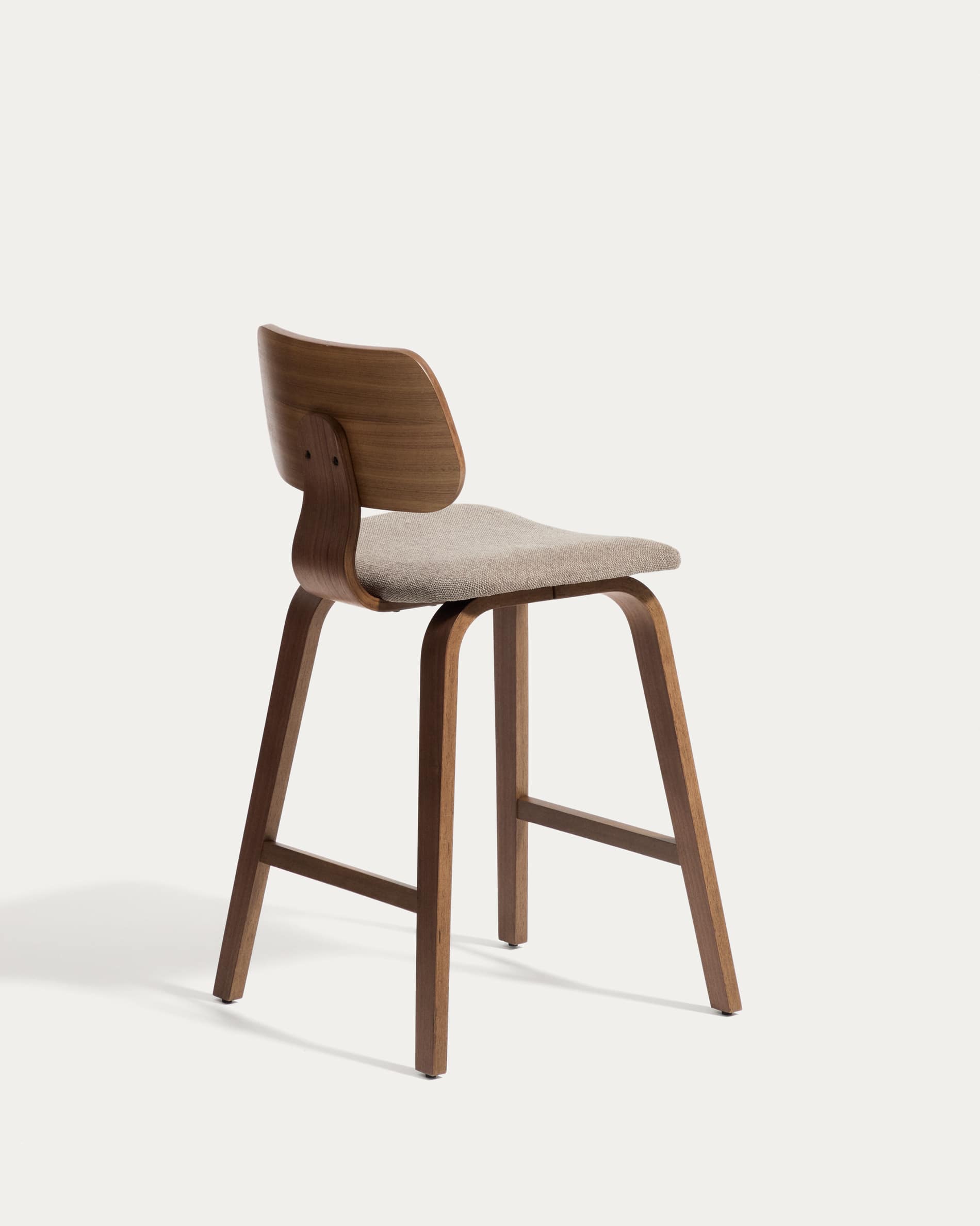 Gena stool in walnut veneer and brown chenille 65cm