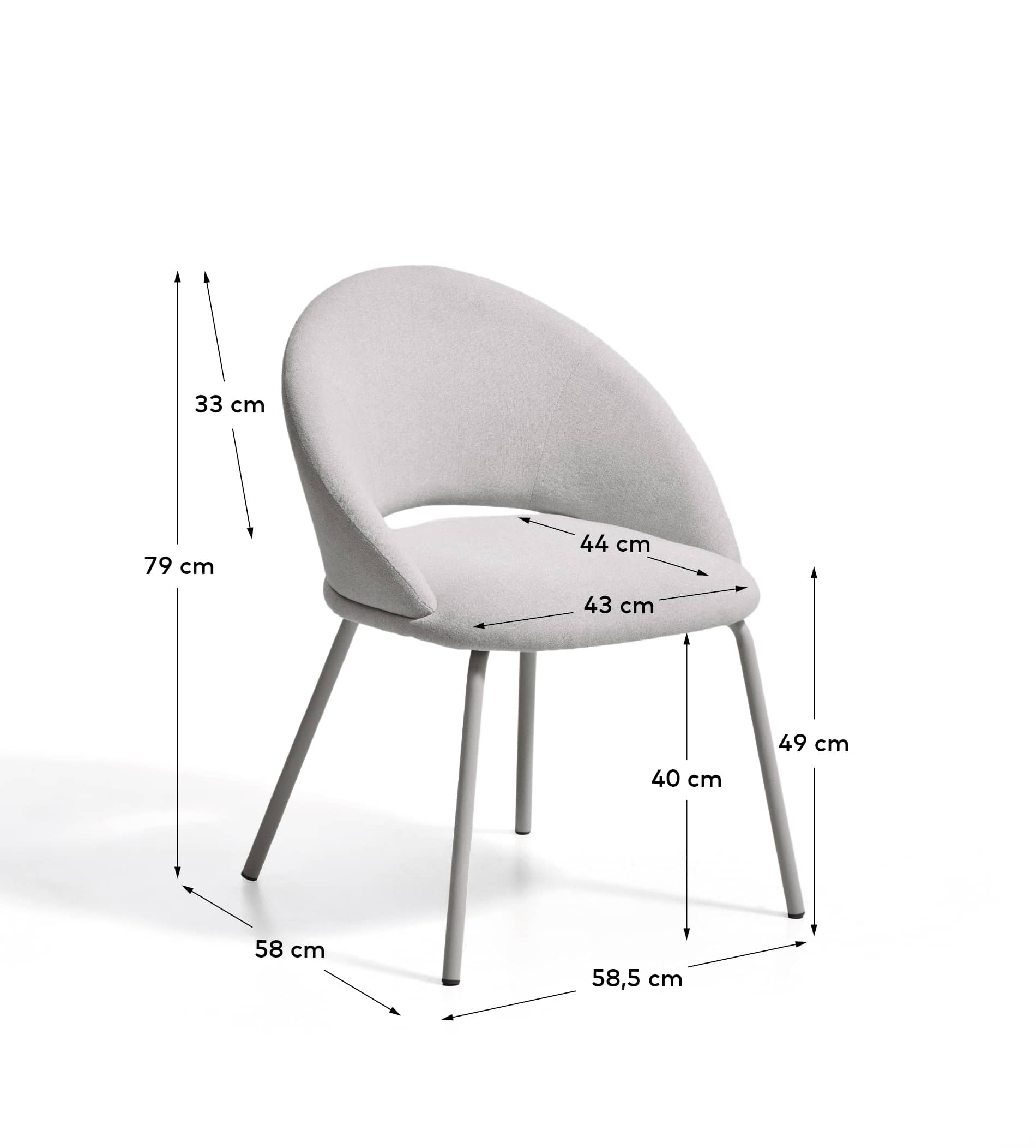 Bonali chair in grey chenille with grey metal legs FSC Mix Credit