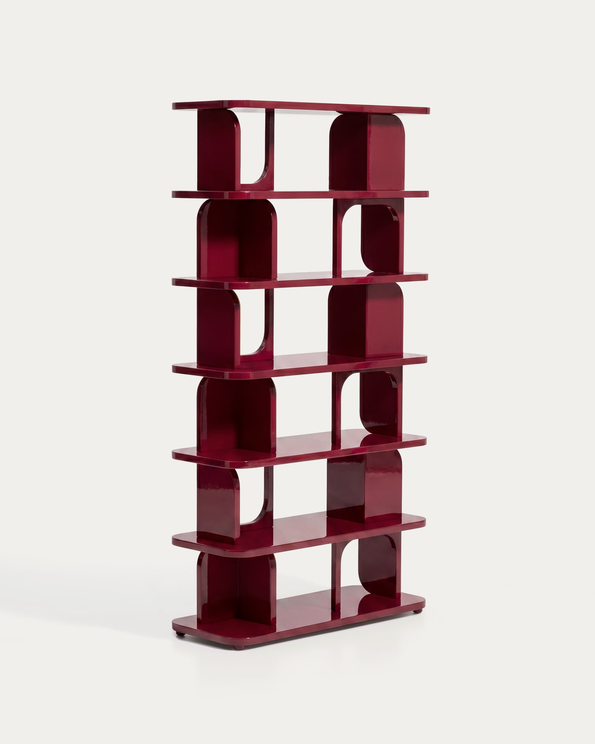 Aduma glossy-finish maroon lacquered MDF shelving unit FSC 100% 100 x 187 cm