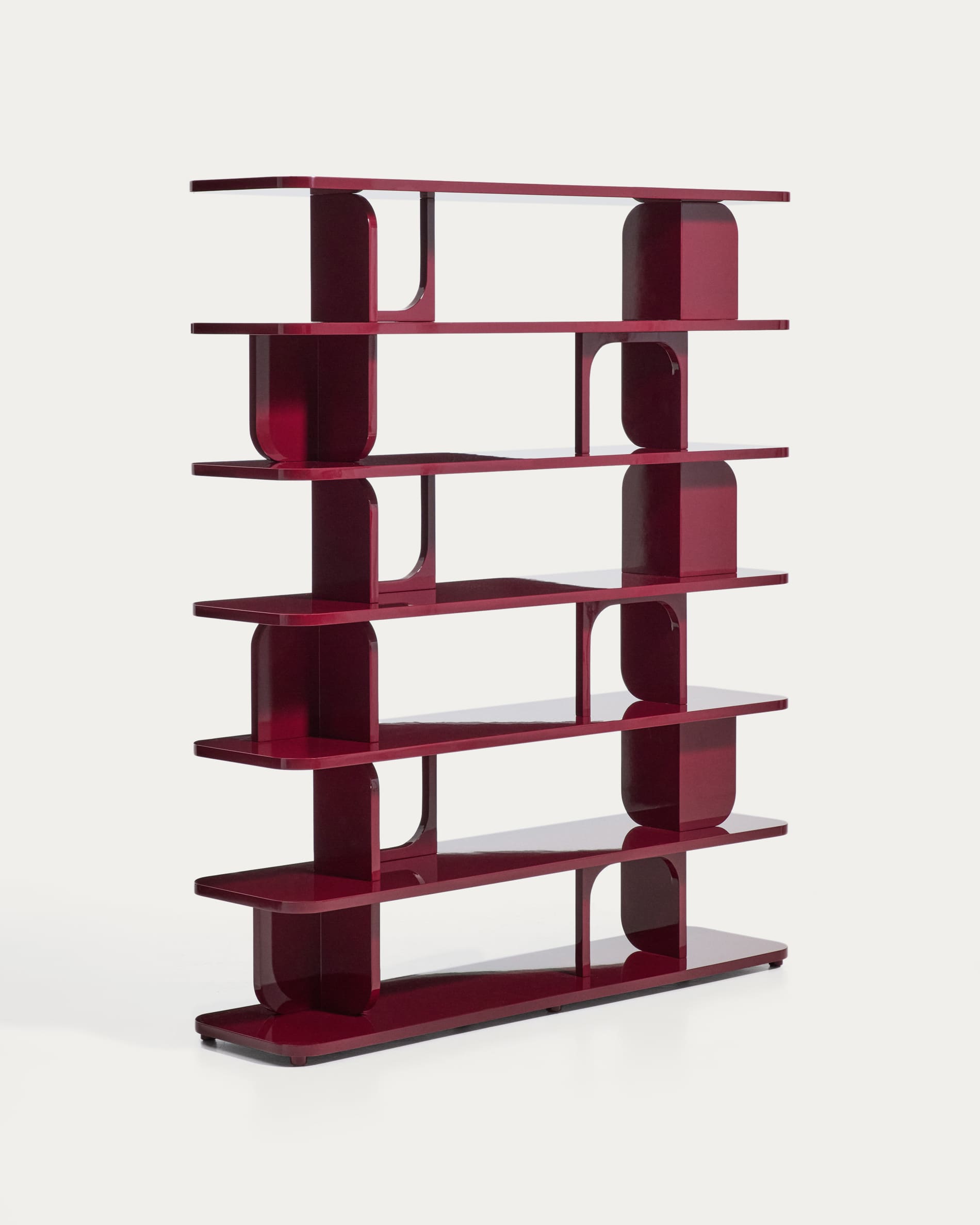 Aduma glossy maroon finish lacquered MDF shelving unit FSC 100% 160 x 187 cm