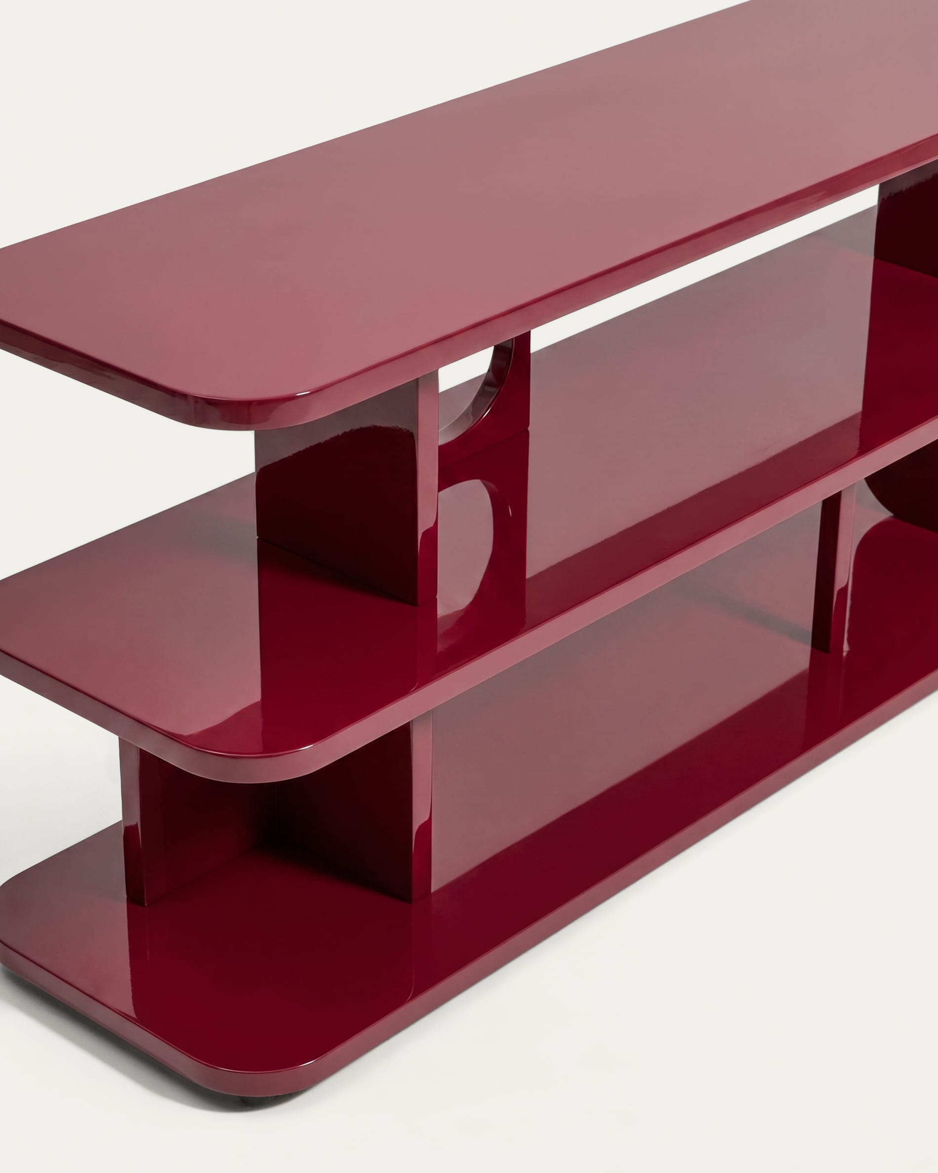 Aduma maroon glossy-finish lacquered MDF shelving unit FSC 100% 160 x 65 cm