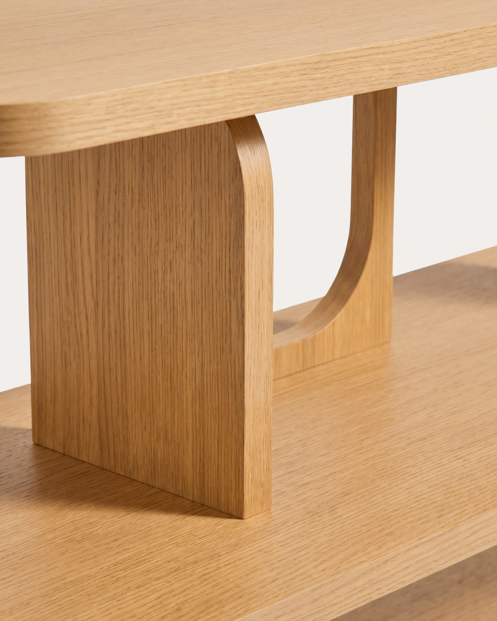 Aduma natural-coloured finish oak veneer shelving unit FSC 100% 160 x 65 cm