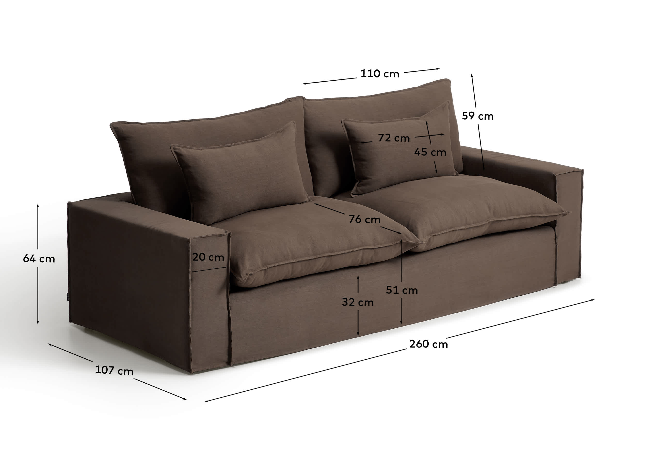 Anarela 100% taupe linen 3-seater sofa with removable cover 260 cm FSC Mix Credit
