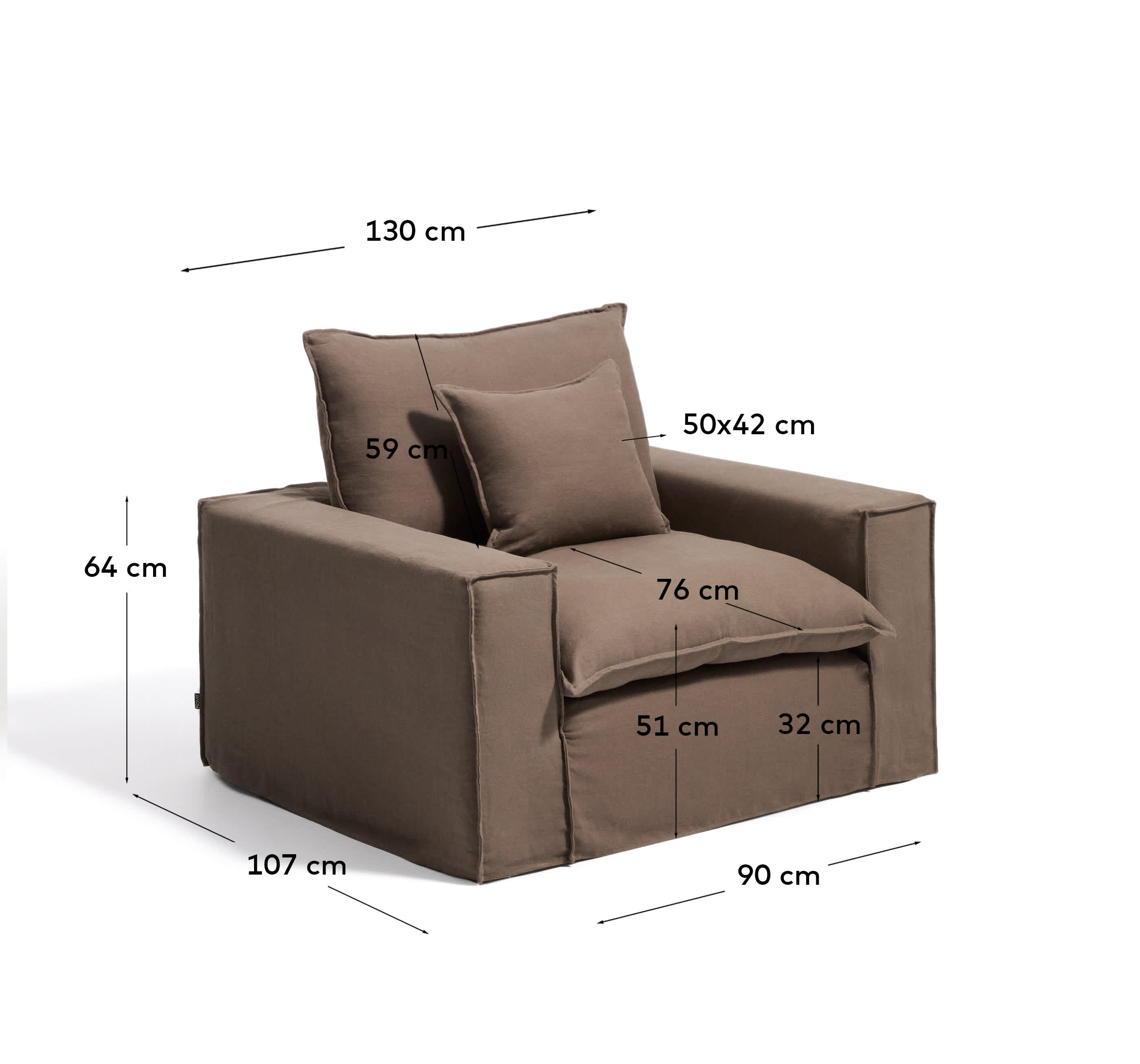 Anarela 100% taupe linen armchair with removable cover 130cm FSC Mix Credit