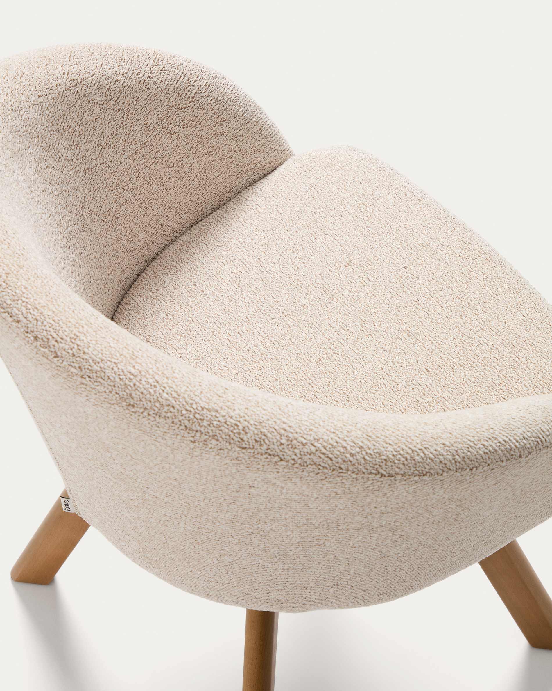 Marvin beige chenille swivel chair with solid beech wood legs in a natural-tone finish FSC 100%
