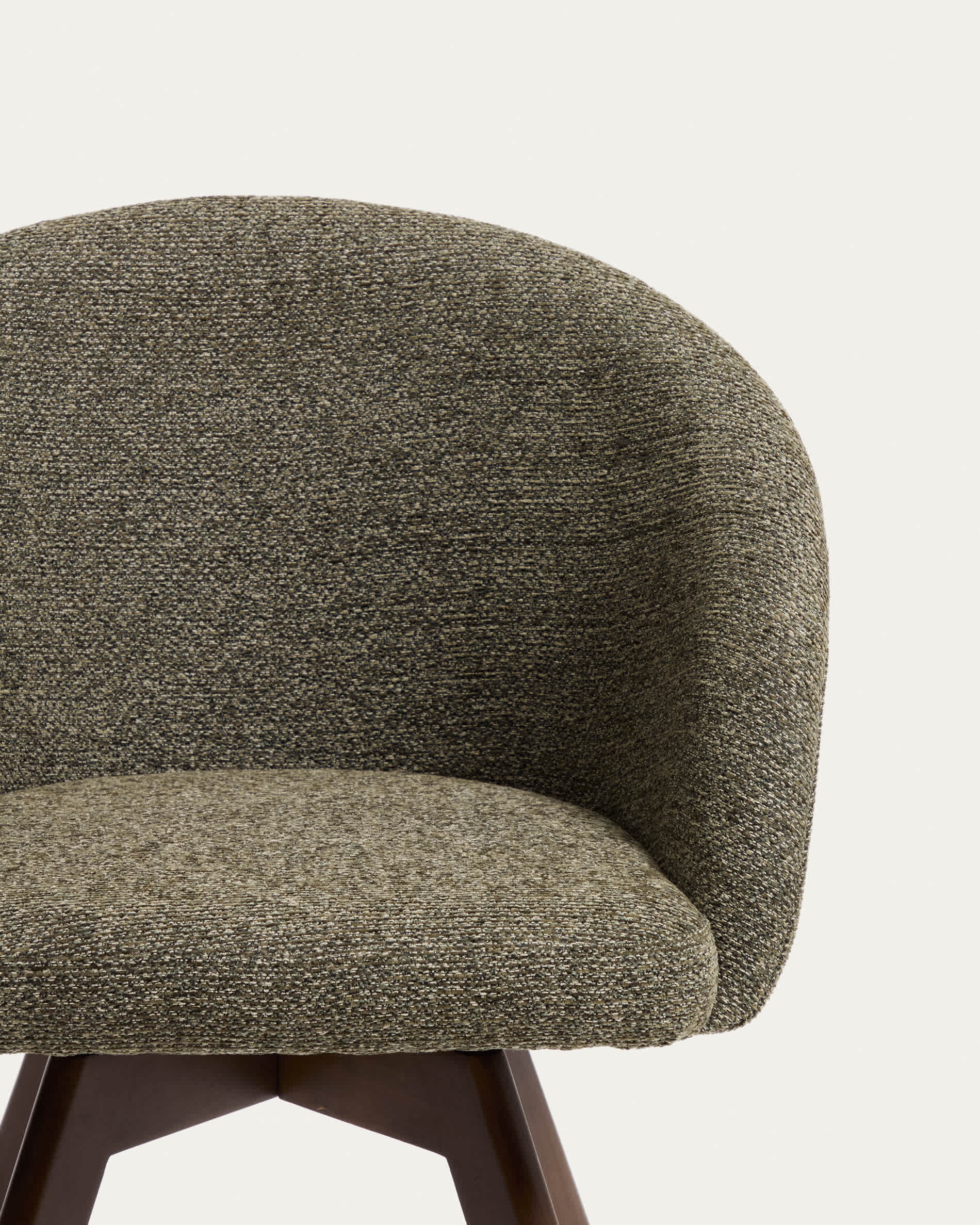 Marvin green chenille swivel chair with solid beech wood legs with a walnut finish FSC 100%