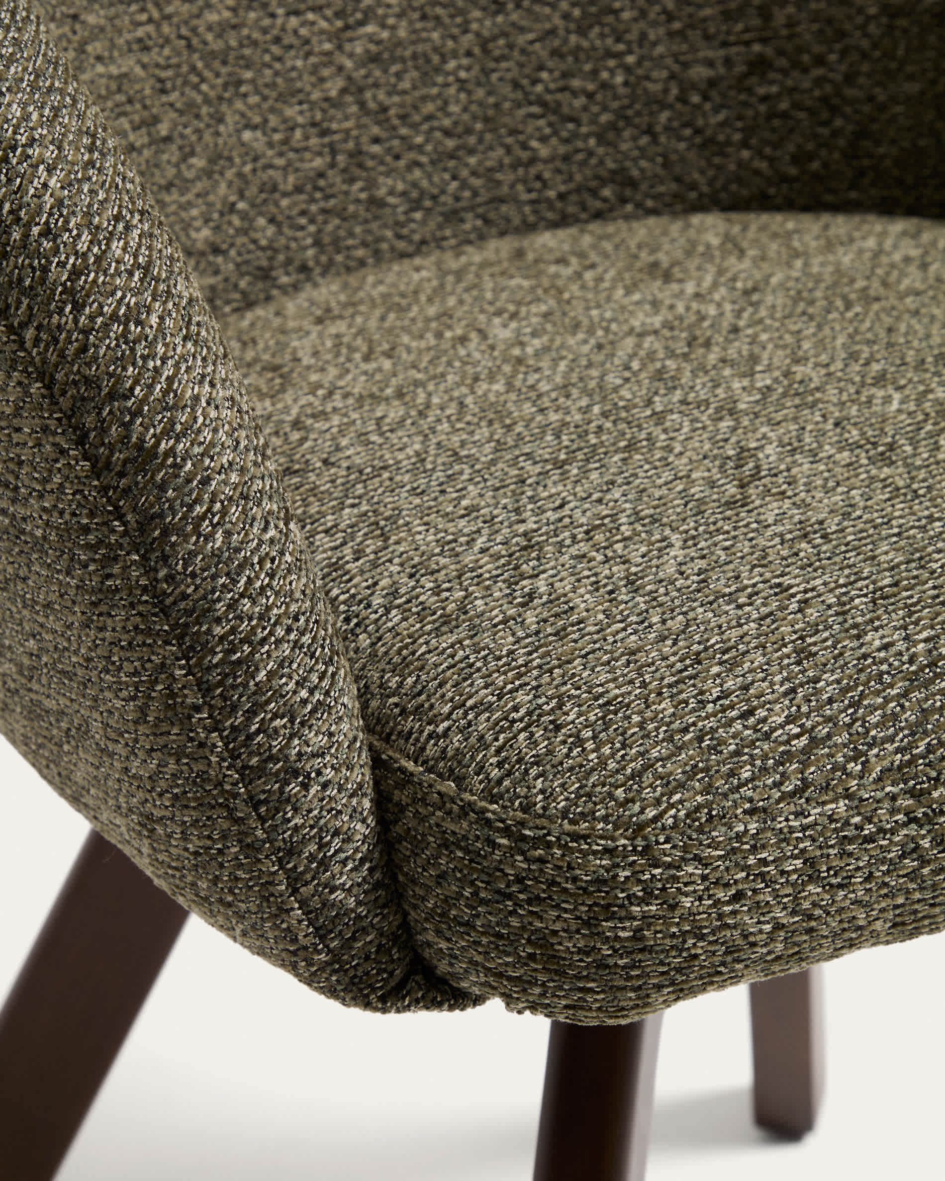 Marvin green chenille swivel chair with solid beech wood legs with a walnut finish FSC 100%