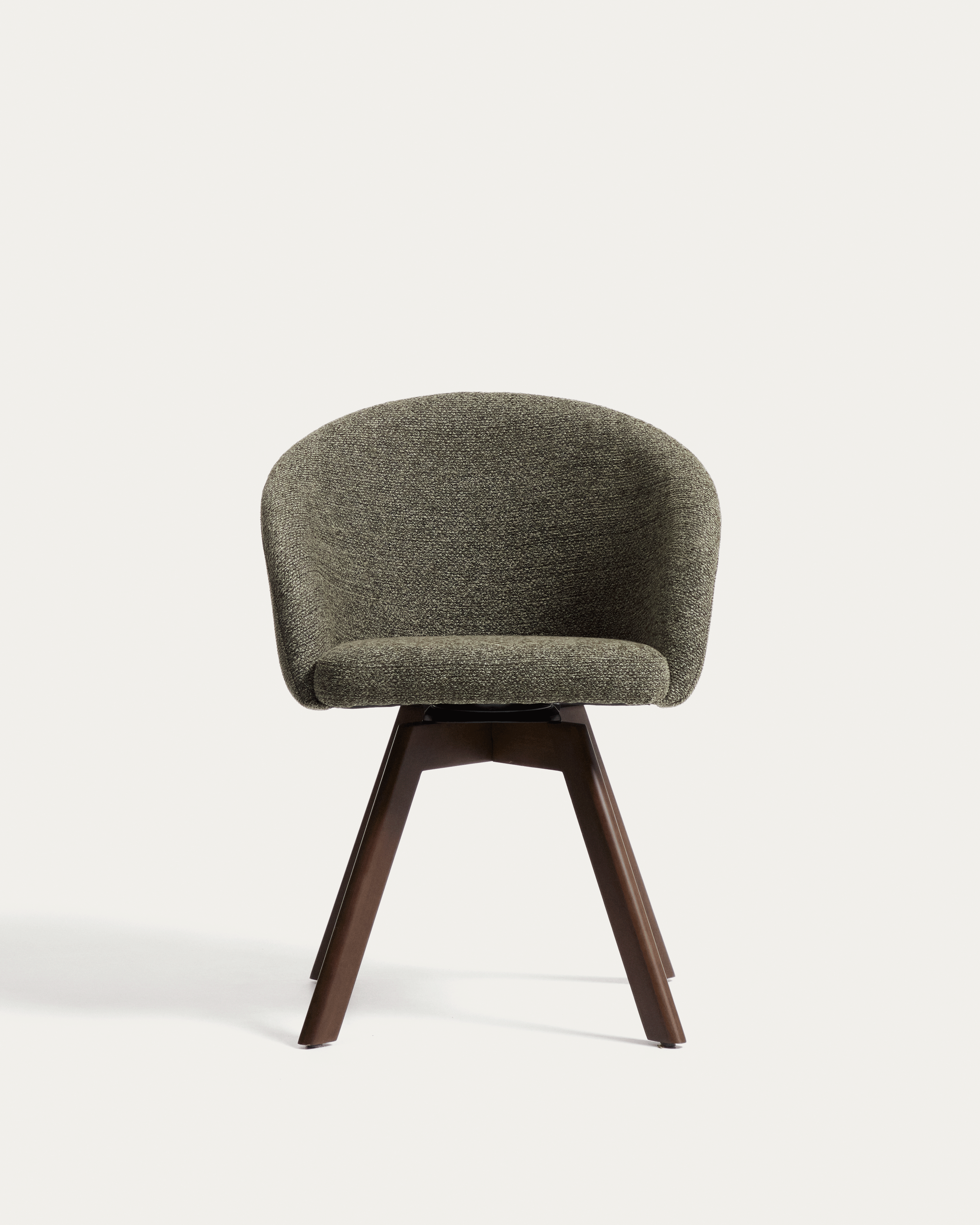 Marvin green chenille swivel chair with solid beech wood legs with a walnut finish FSC 100%