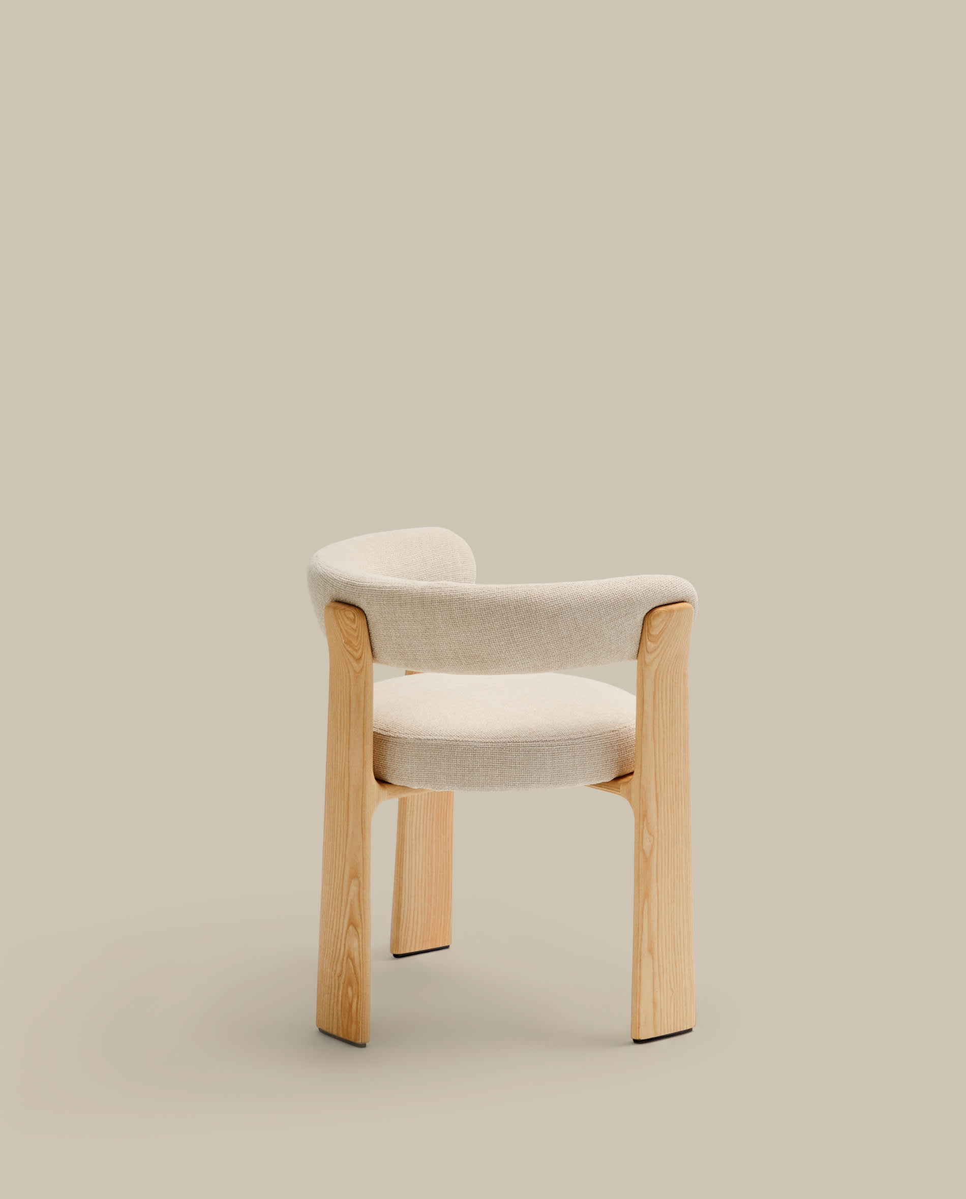 Granite fire-retardant chair (3 legs) in beige chenille and solid ash wood with natural-coloured finish FSC 100%