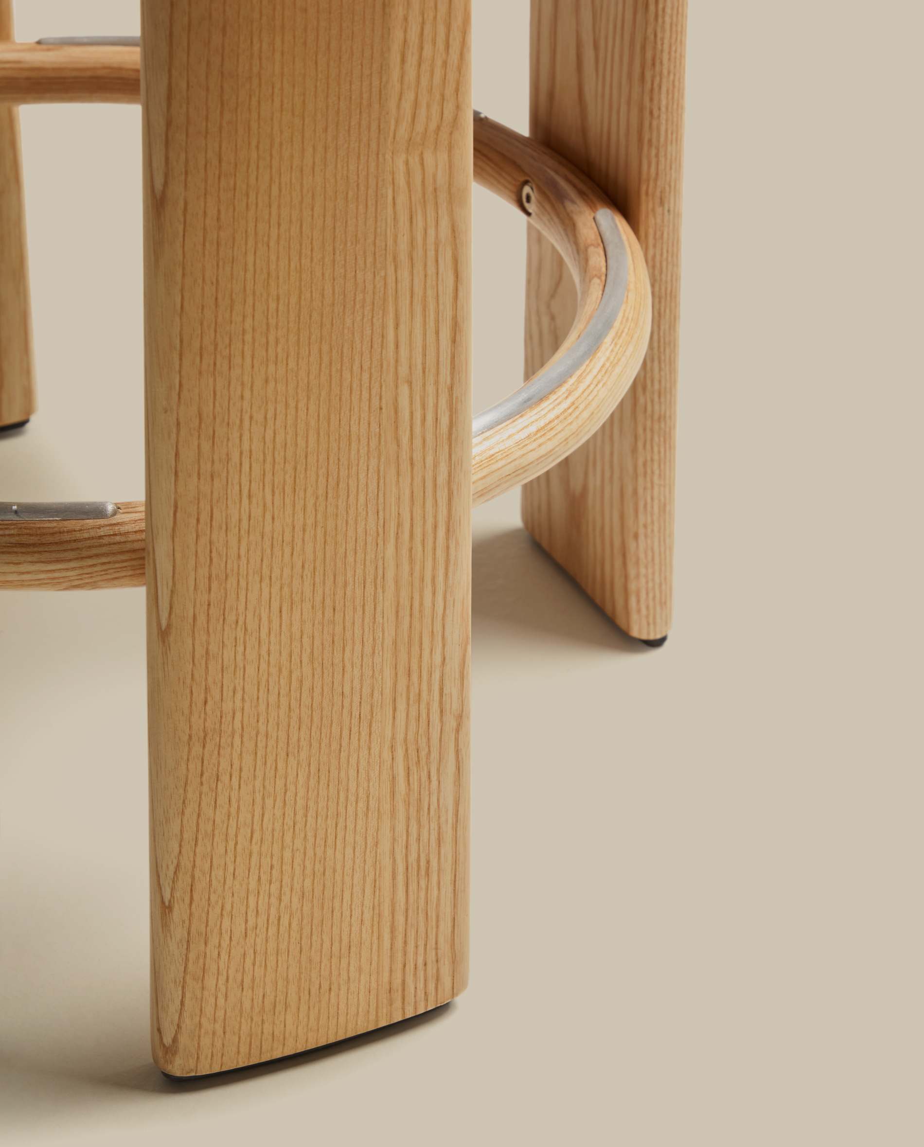 Granite fire-retardant stool in beige chenille and solid ash wood with natural-coloured finish FSC 100% 65cm