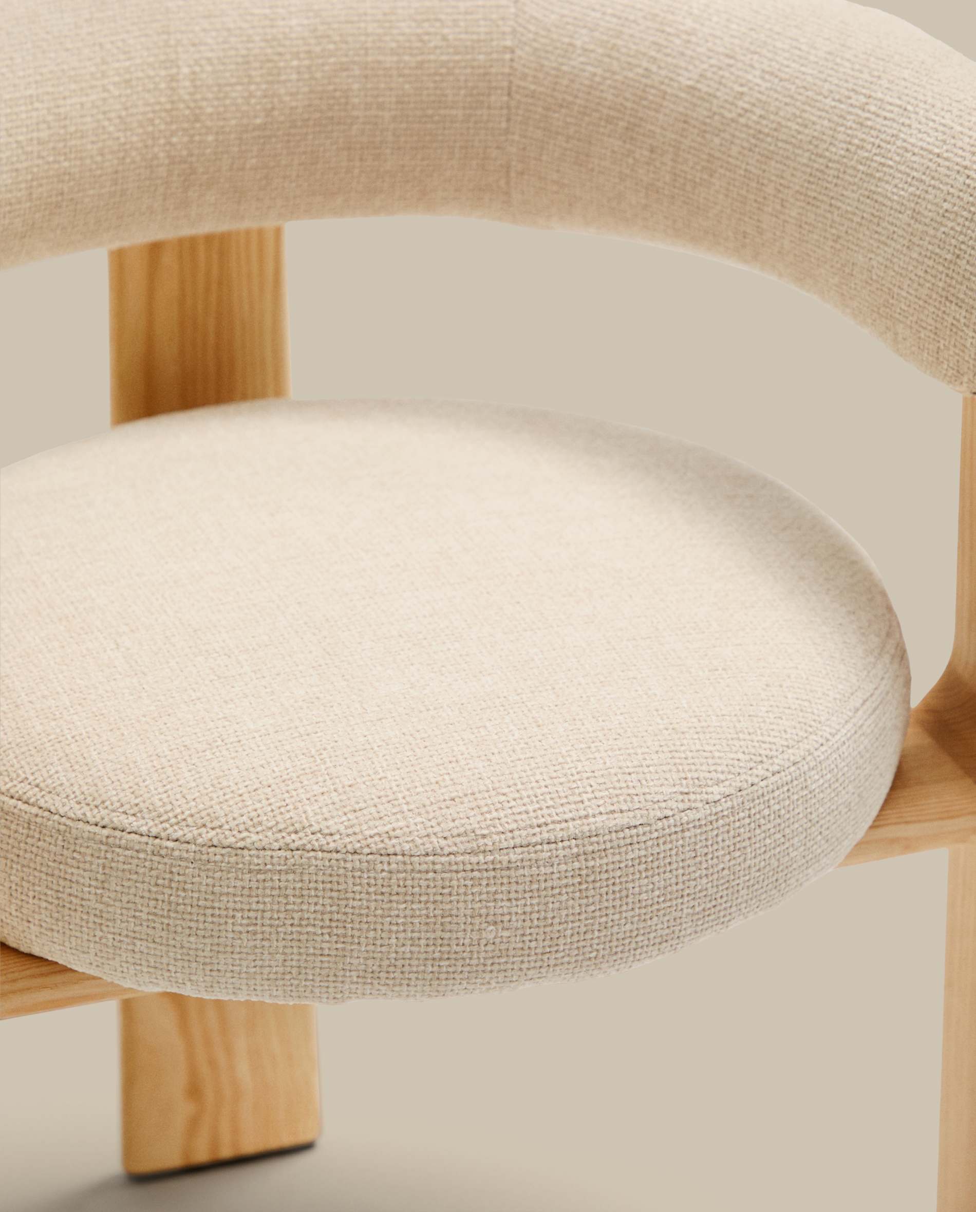 Granite fire-retardant chair (3 legs) in beige chenille and solid ash wood with natural-coloured finish FSC 100%