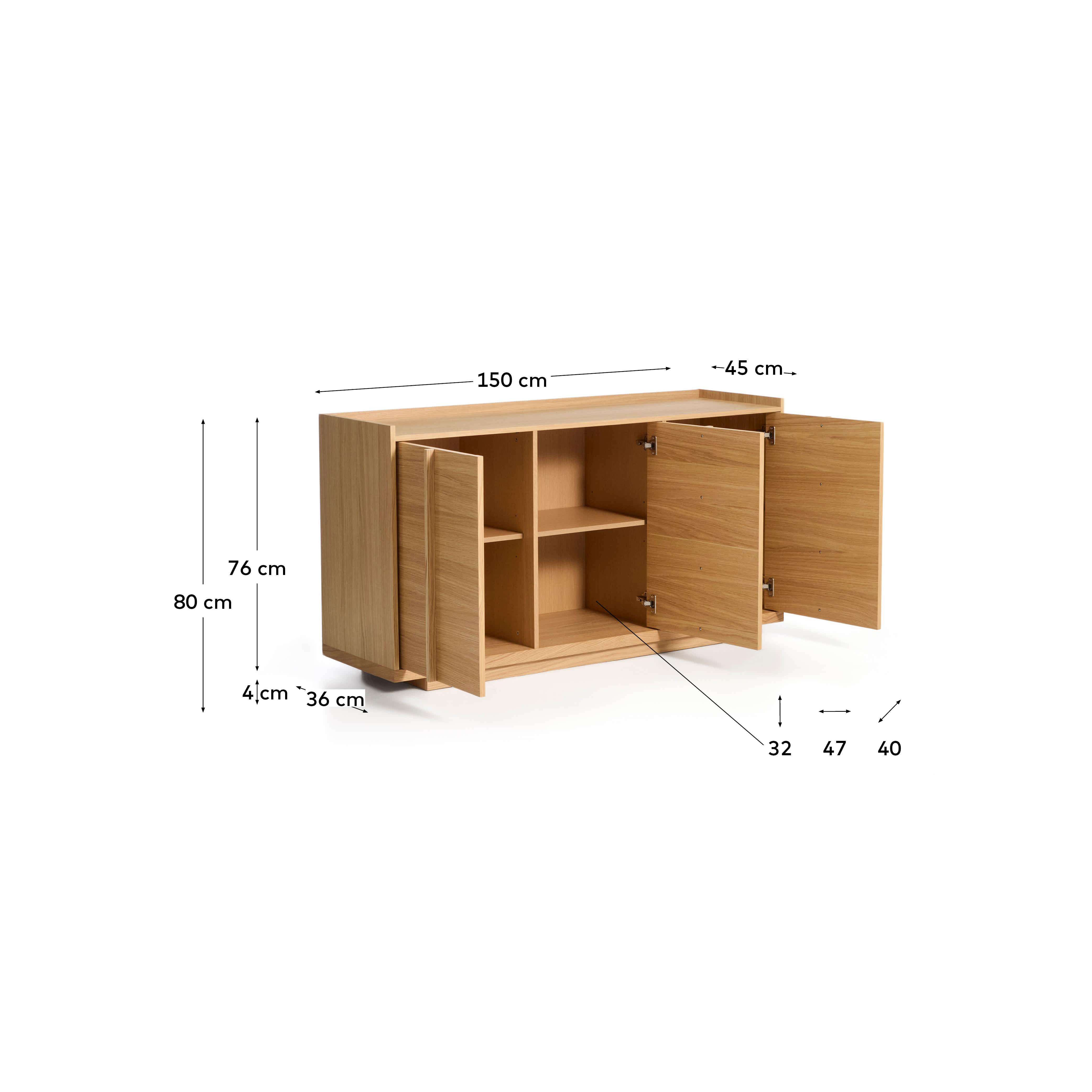 Onix sideboard with an oak veneer in a natural tone finish, 150 x 80 cm FSC Mix Credit