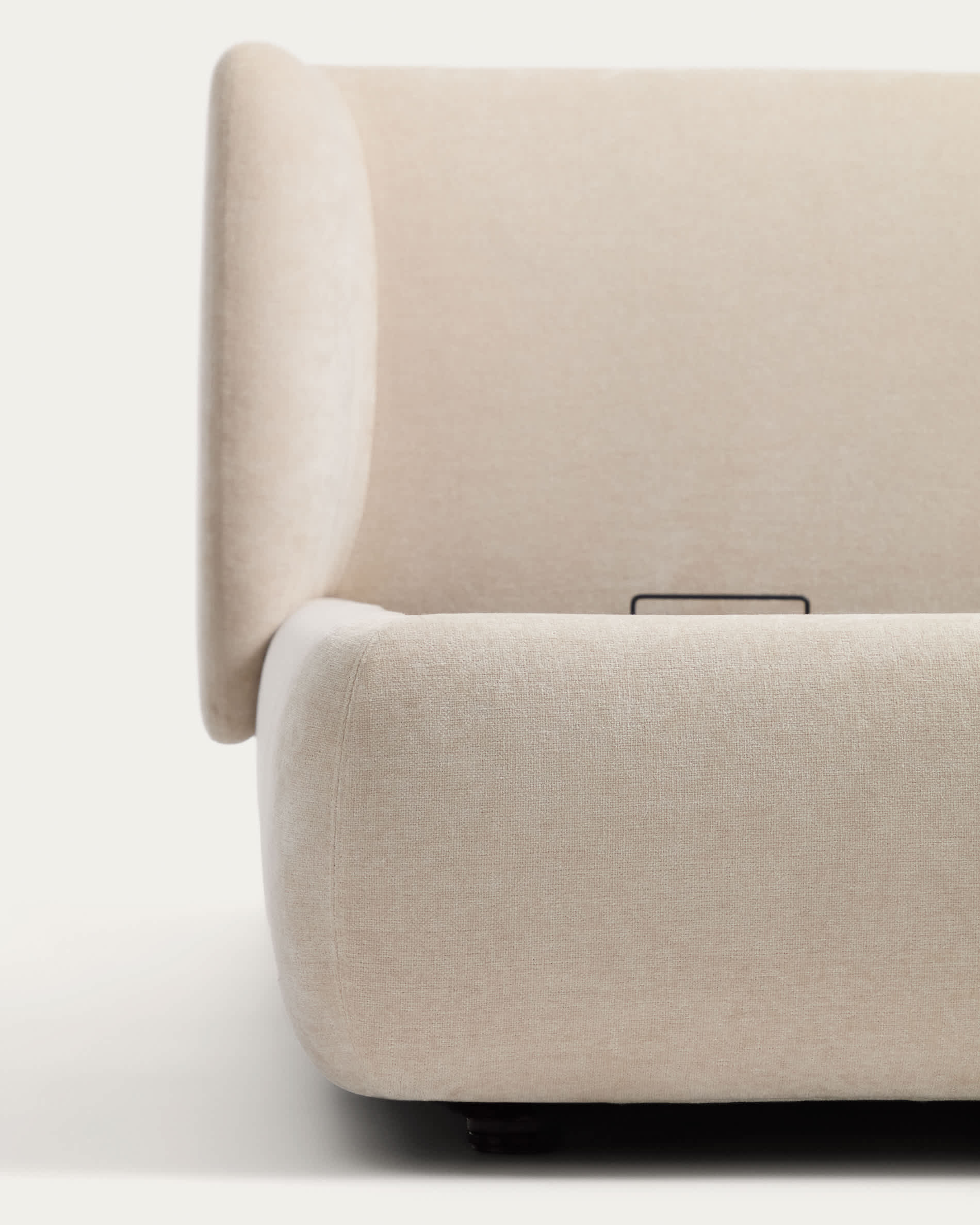 Nerla beige chenille bed with removable covers and folding storage base for 180 x 200 cm mattress
